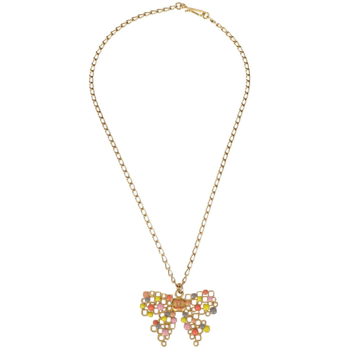Chanel Gold Colorful CC Bow Motif Pendant Necklace 03S