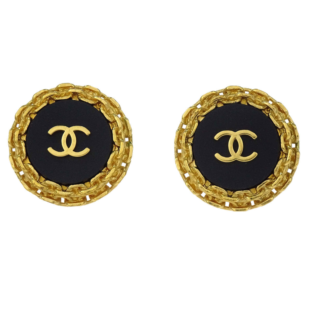 Chanel Button Clip - On Earrings Black 94P