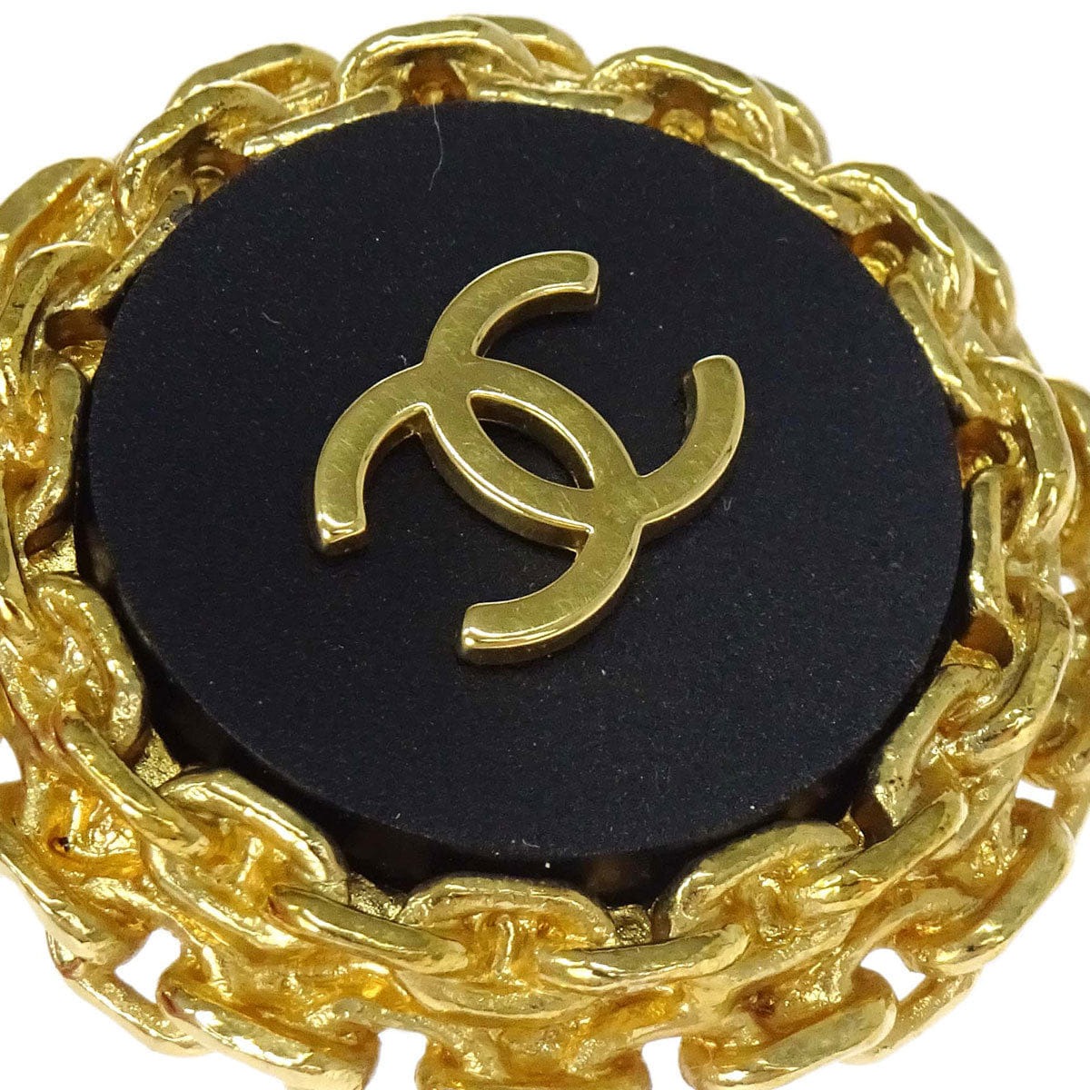 Chanel Button Clip - On Earrings Black 94P