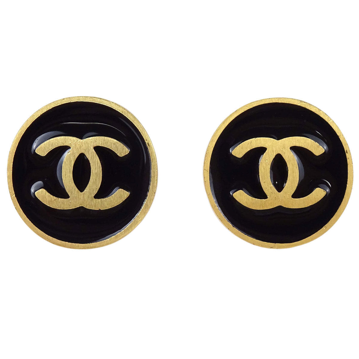 Chanel Button Clip - On Earrings Gold Black 01P