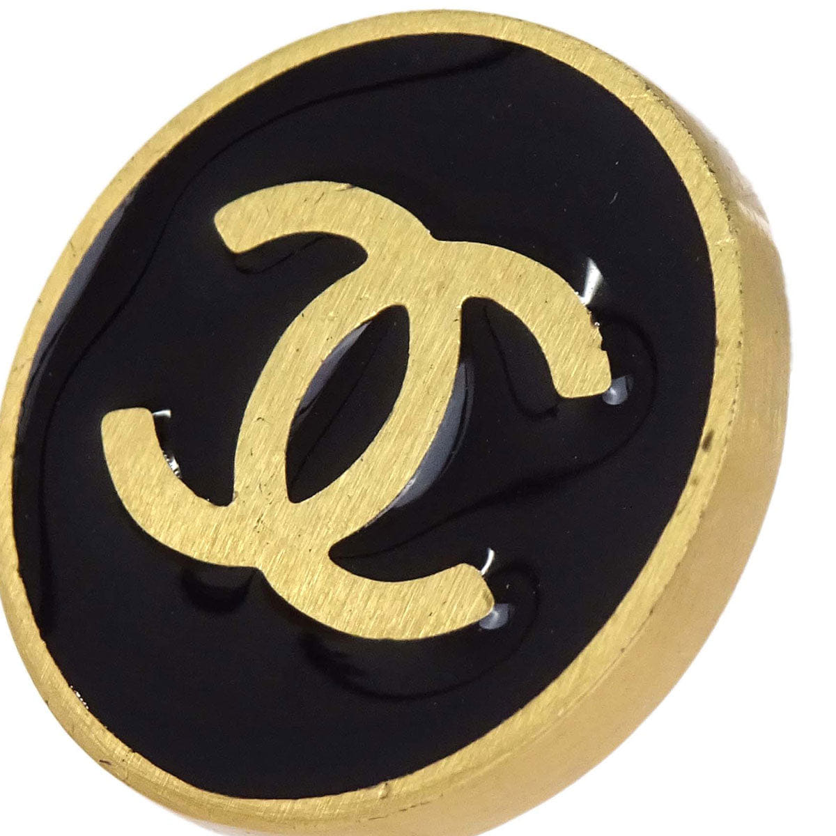 Chanel Button Clip - On Earrings Gold Black 01P