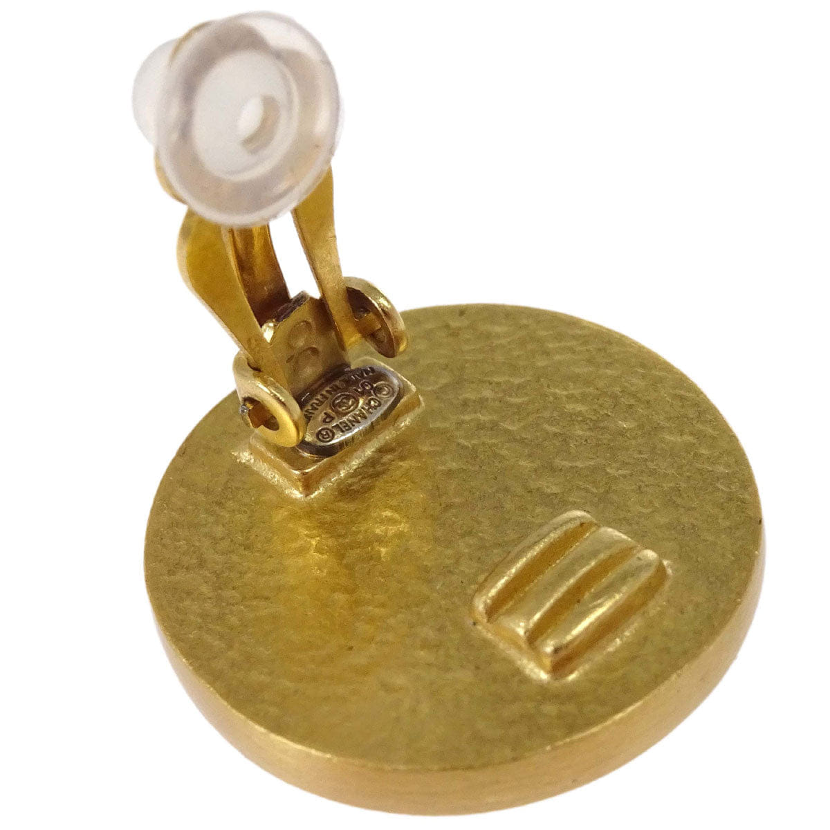 Chanel Button Clip - On Earrings Gold Black 01P