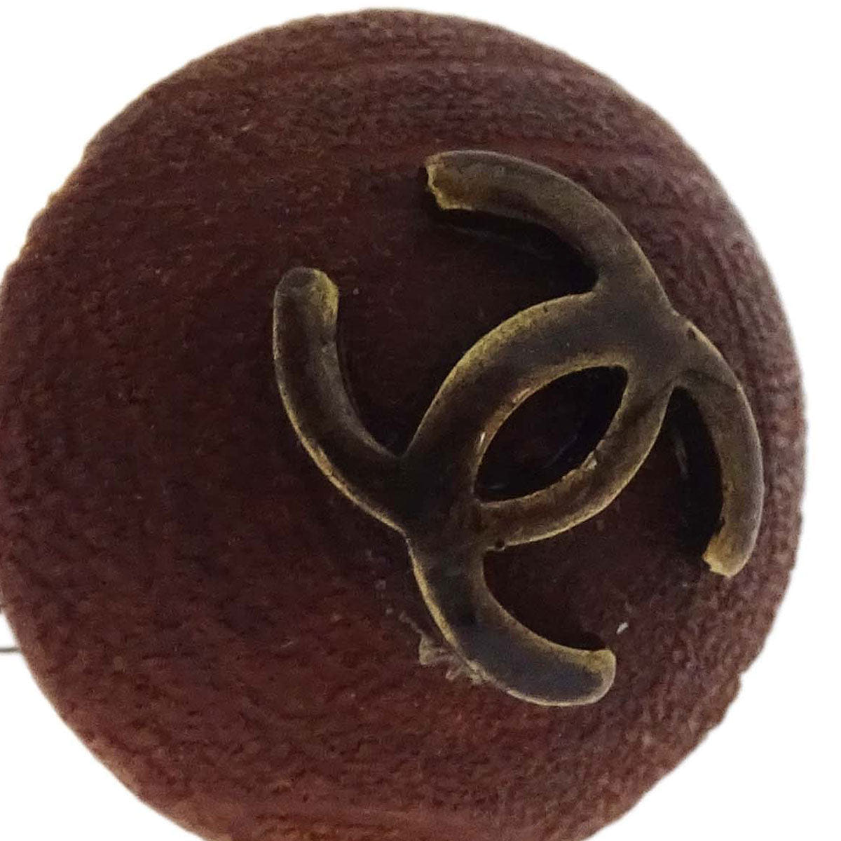 Chanel Button Pierced Earrings Wood Brown 98A