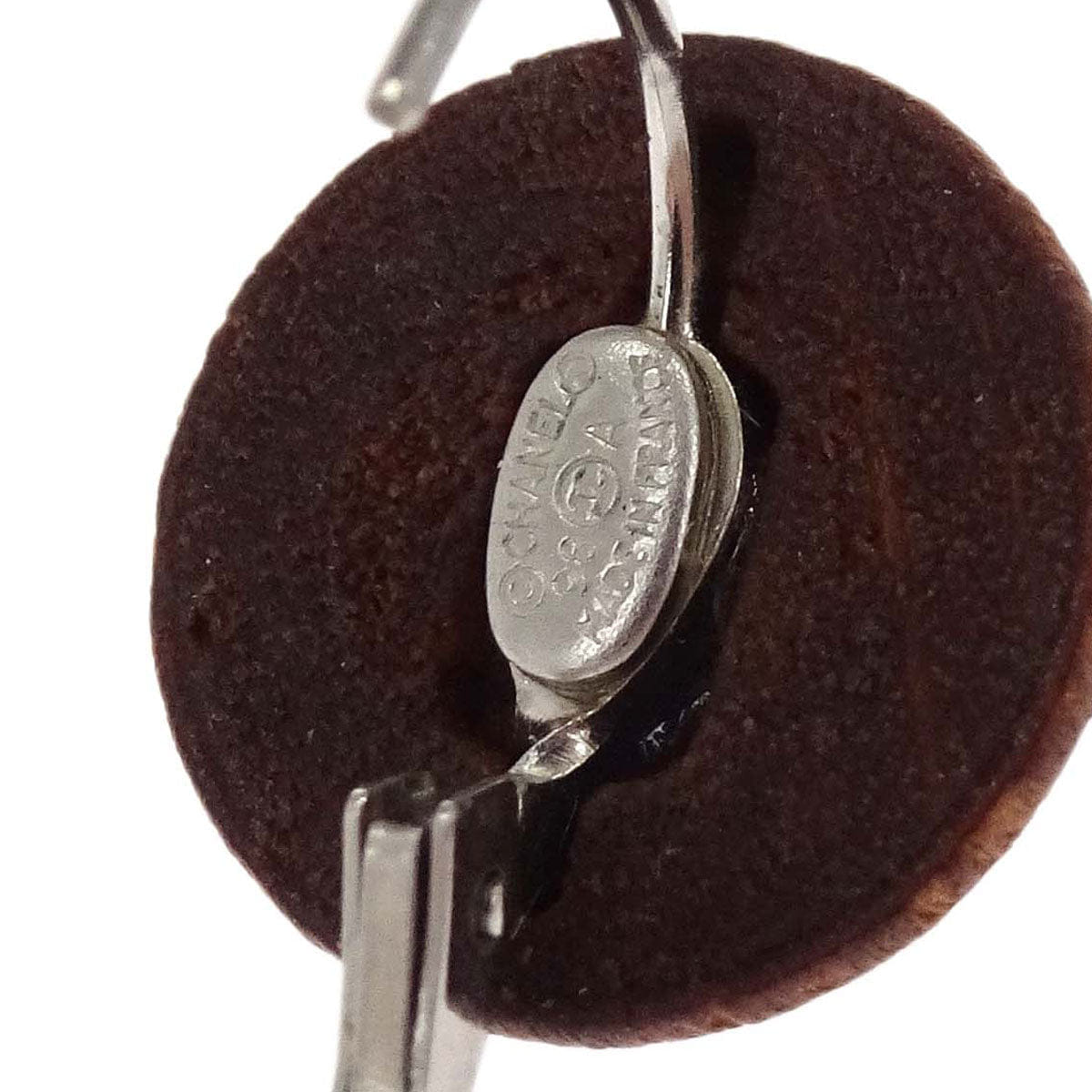 Chanel Button Pierced Earrings Wood Brown 98A
