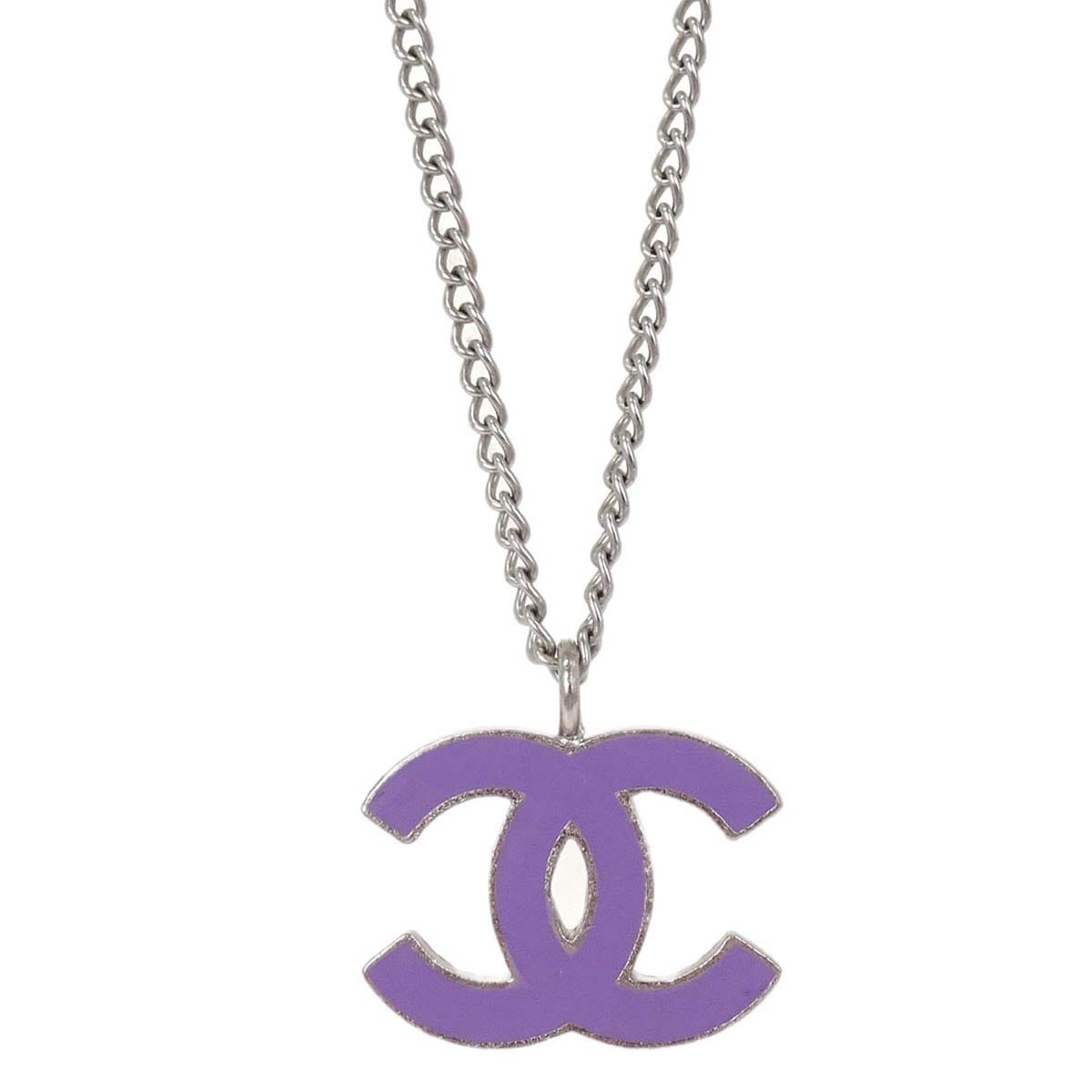 Chanel CC Chain Necklace Silver Purple 04P