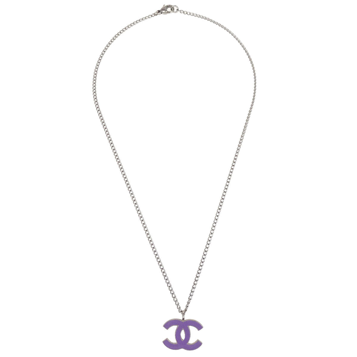 Chanel CC Chain Necklace Silver Purple 04P