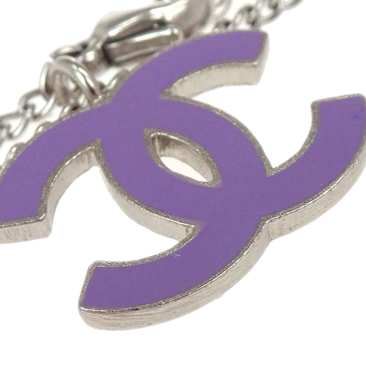Chanel CC Chain Necklace Silver Purple 04P