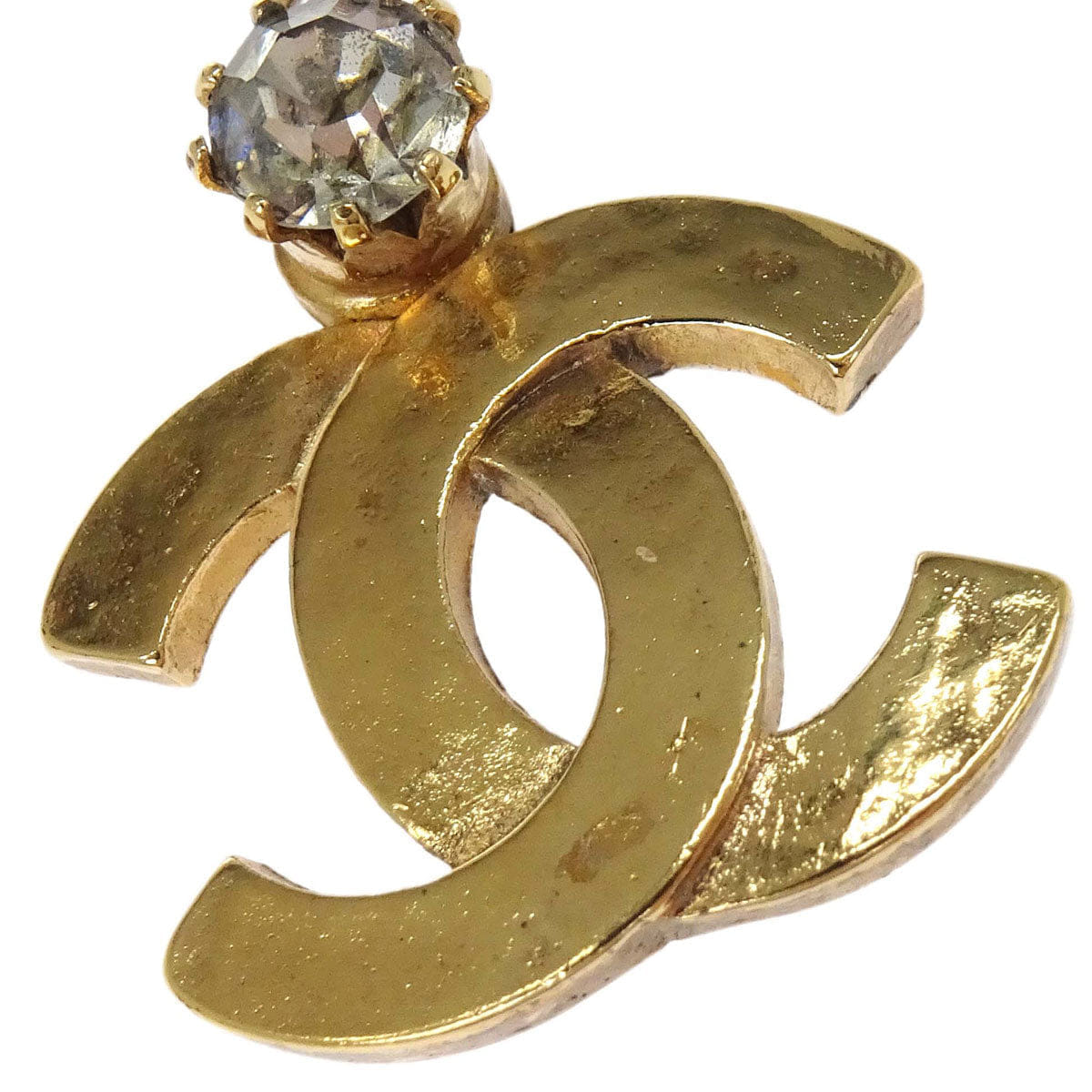 Chanel CC Dangle Pierced Earrings Gold Rhinestone 05A