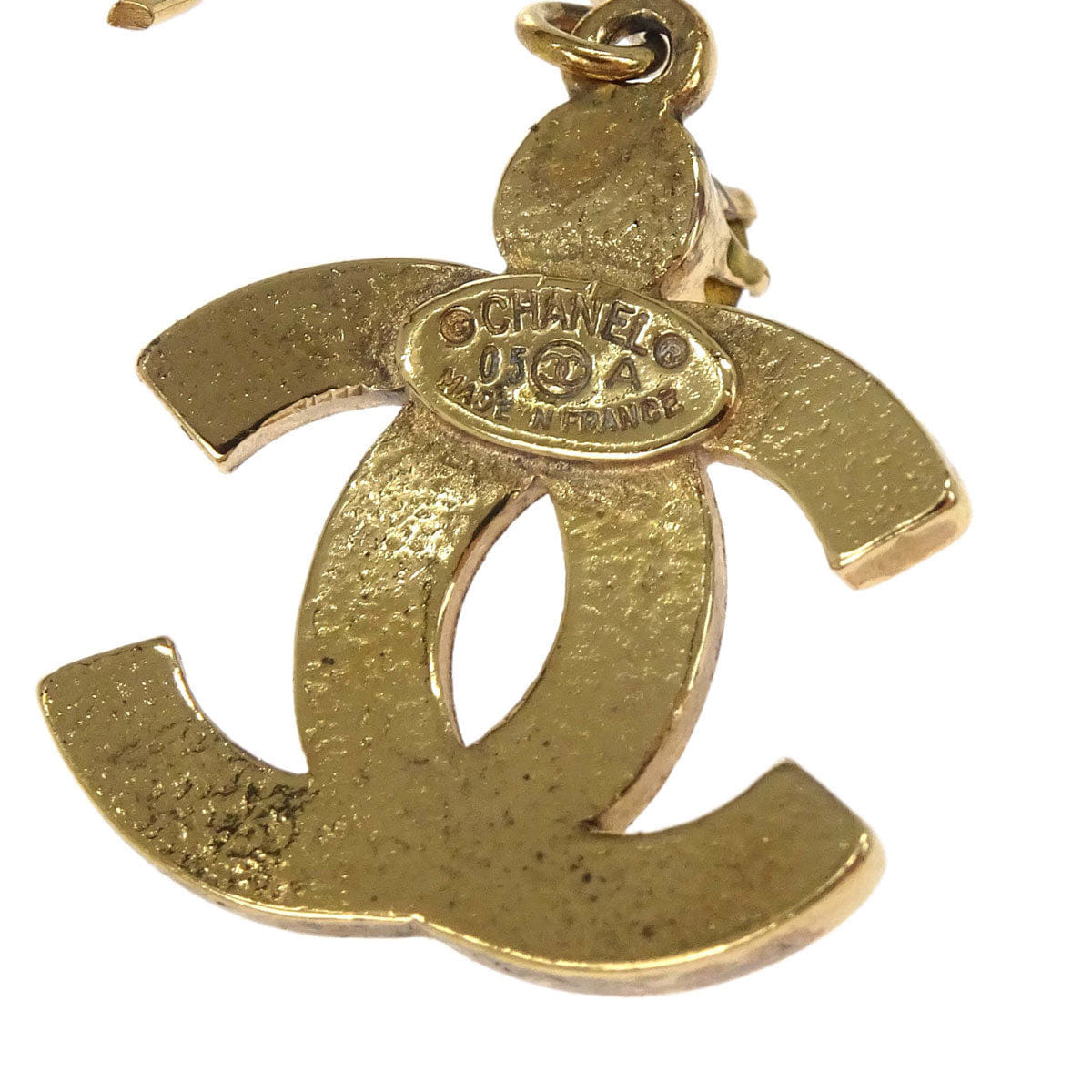 Chanel CC Dangle Pierced Earrings Gold Rhinestone 05A
