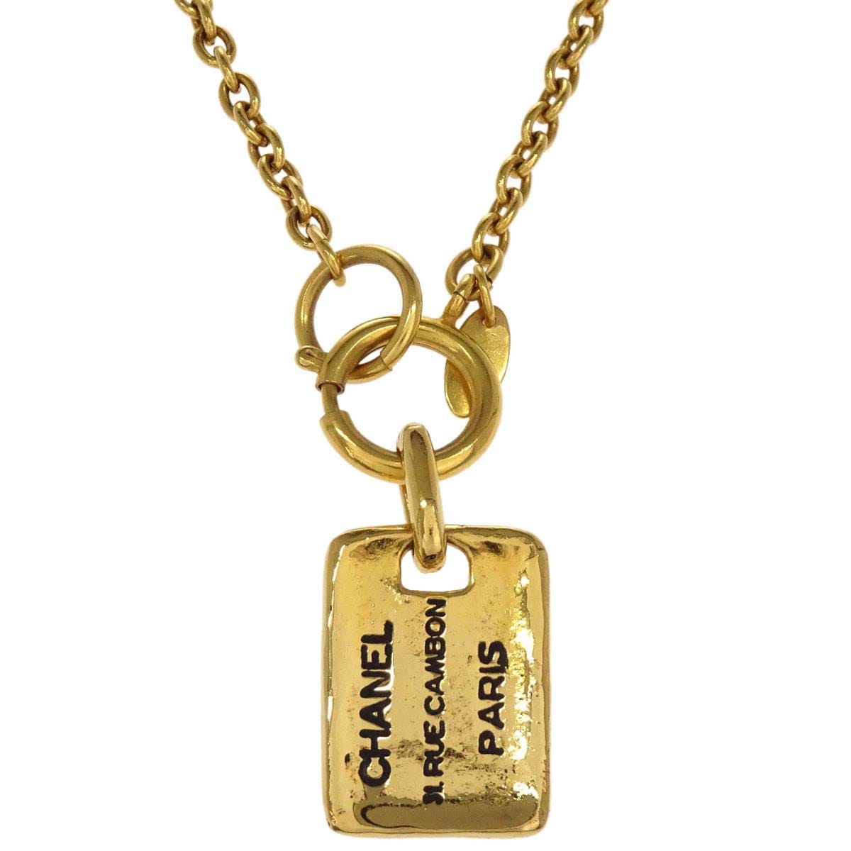 Chanel Rectangle Chain Necklace Pendant Gold