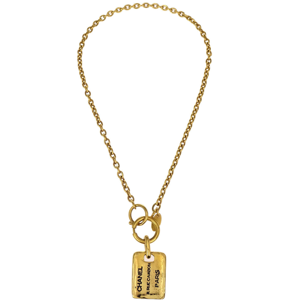 Chanel Rectangle Chain Necklace Pendant Gold