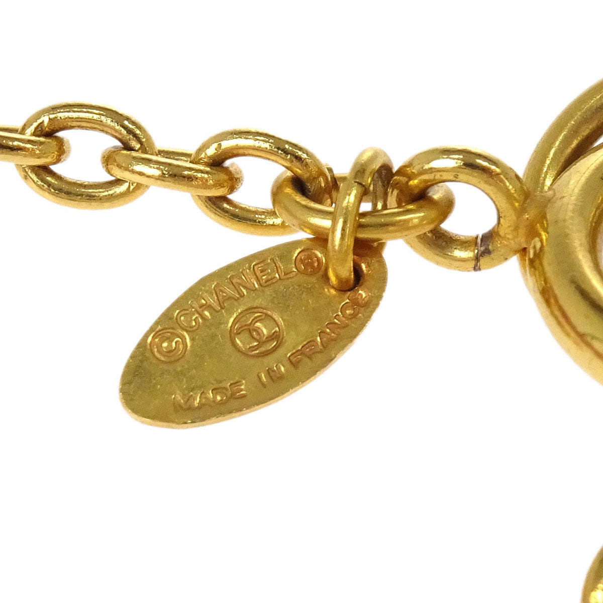 Chanel Rectangle Chain Necklace Pendant Gold