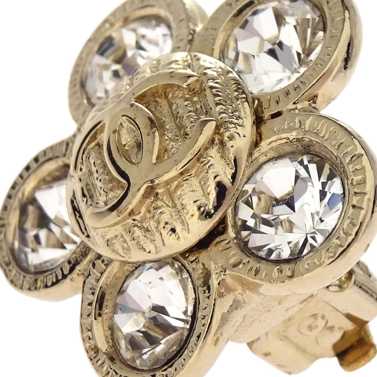 Chanel Flower Clip - On Earrings Gold Rhinestone 06A