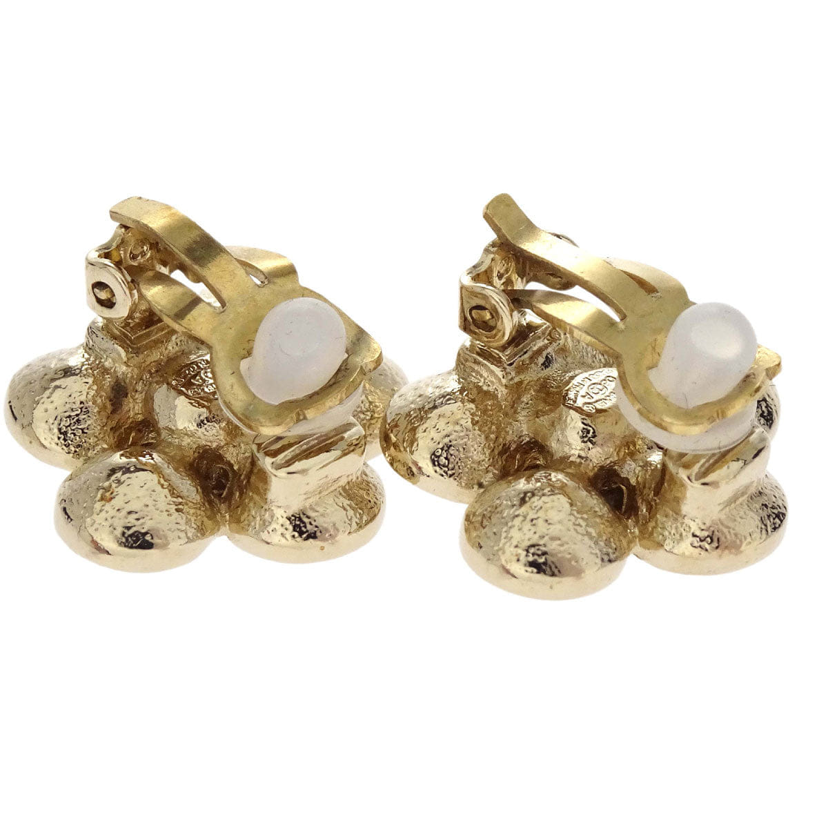 Chanel Flower Clip - On Earrings Gold Rhinestone 06A