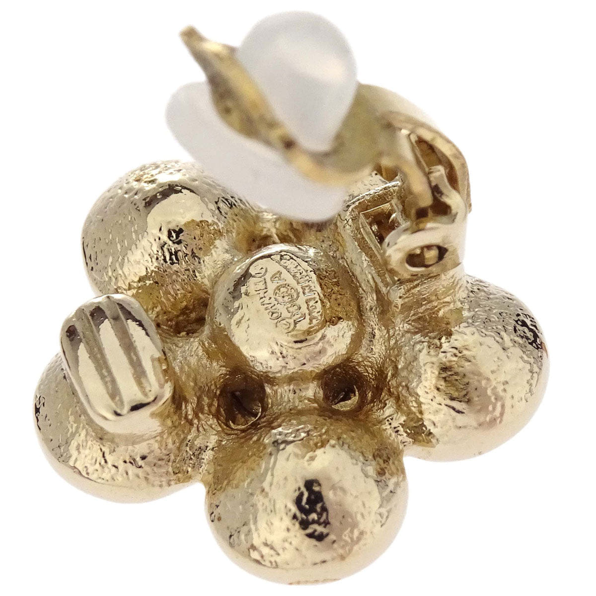 Chanel Flower Clip - On Earrings Gold Rhinestone 06A