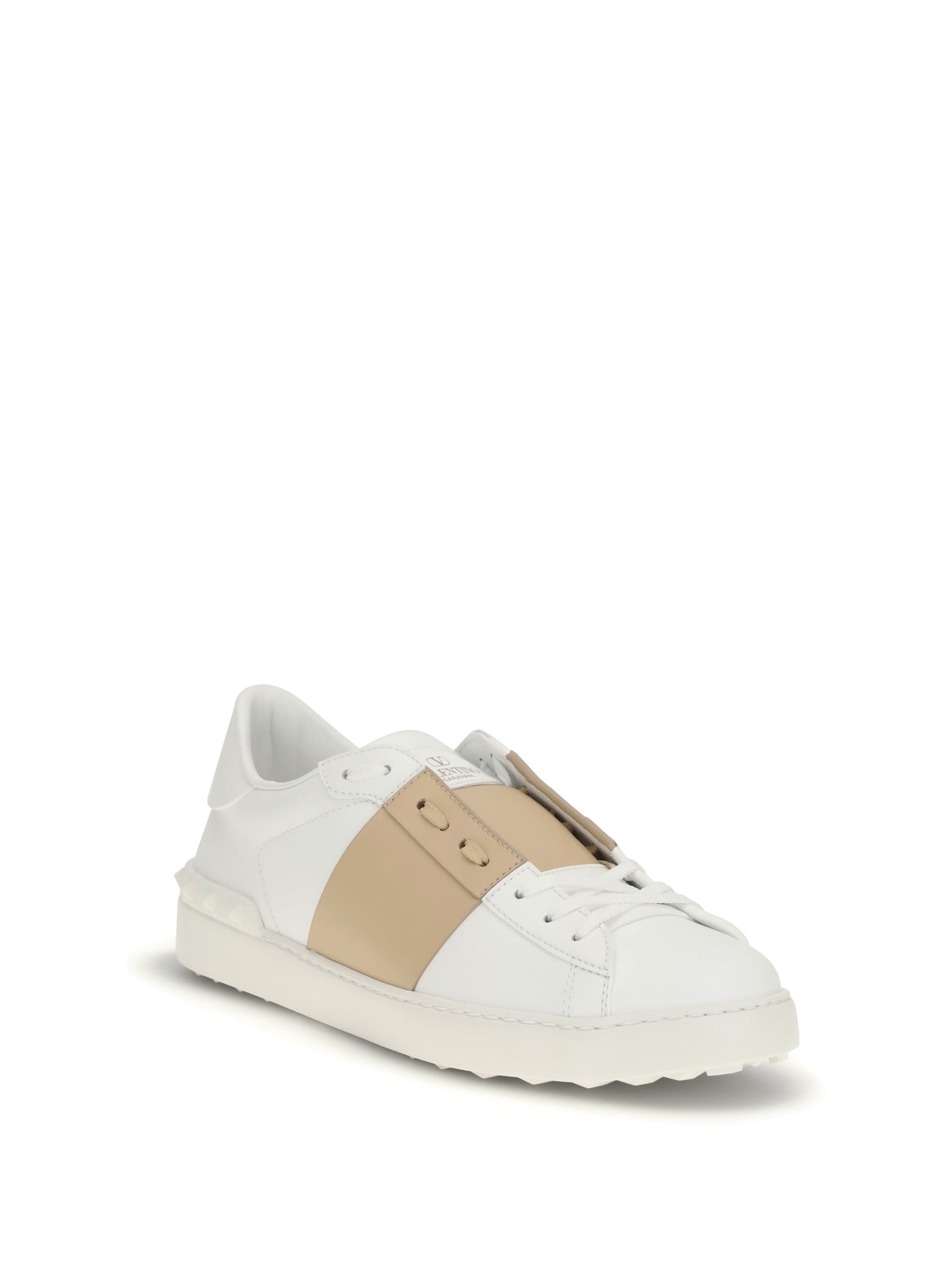 Valentino Garavani Calf Leather Colorblock Sneaker — White
