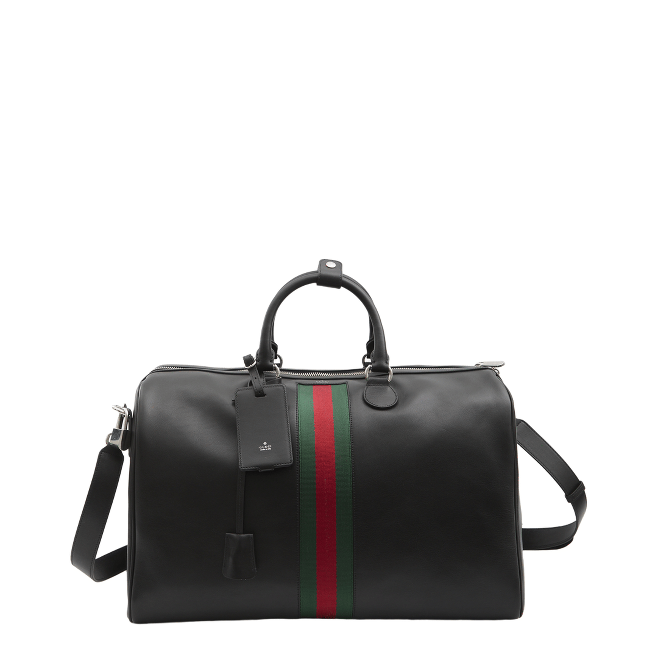 Gucci Web Trademark Medium Black Soft Leather Duffle Bag - Black