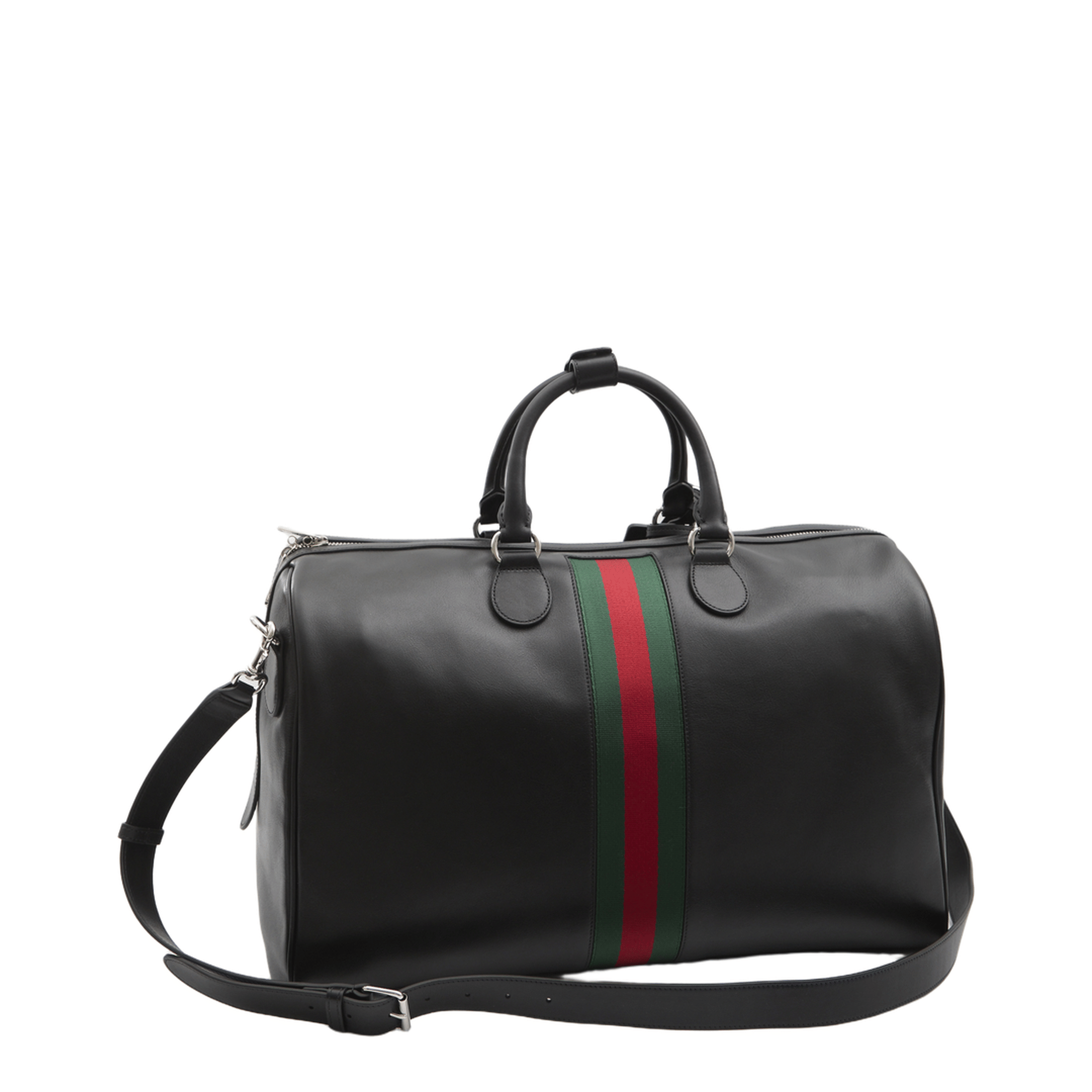 Gucci Web Trademark Medium Black Soft Leather Duffle Bag - Black