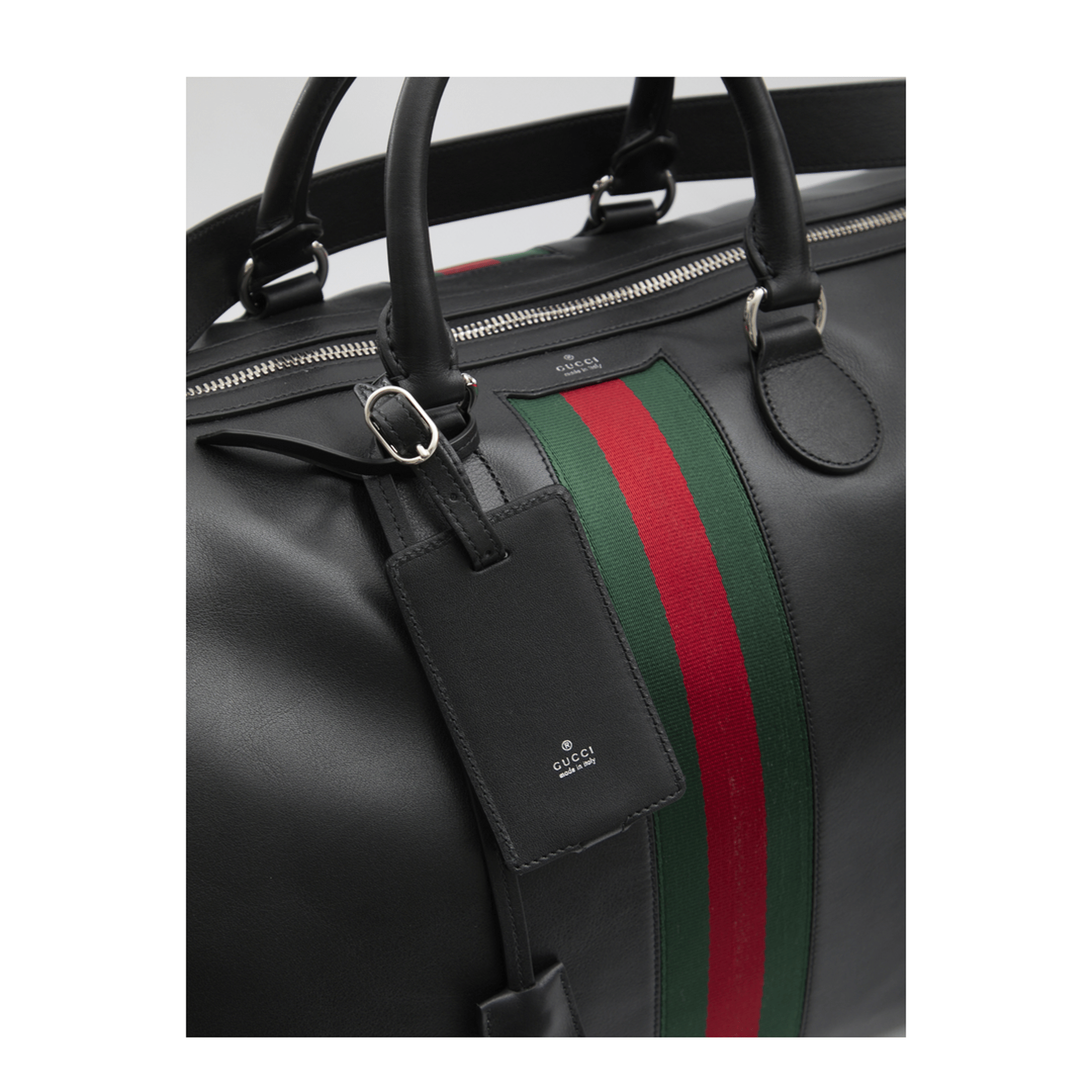 Gucci Web Trademark Medium Black Soft Leather Duffle Bag - Black