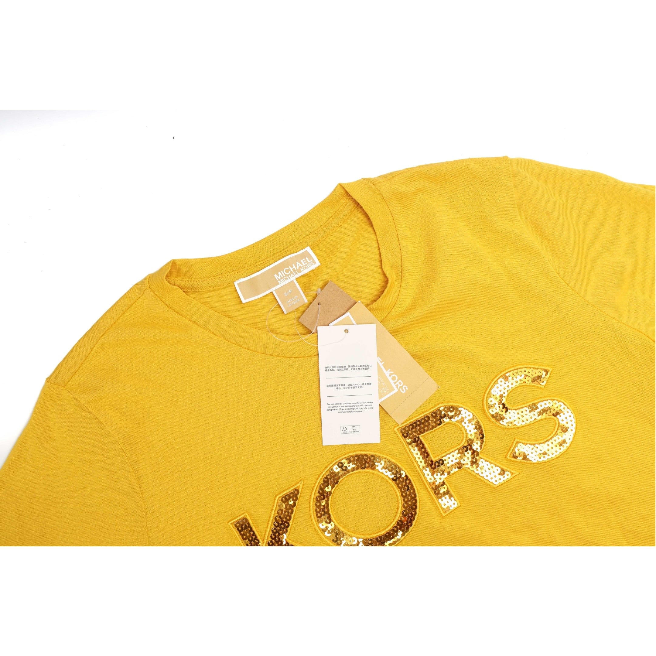 Michael Kors Sequined Yellow Logo T - Shirt