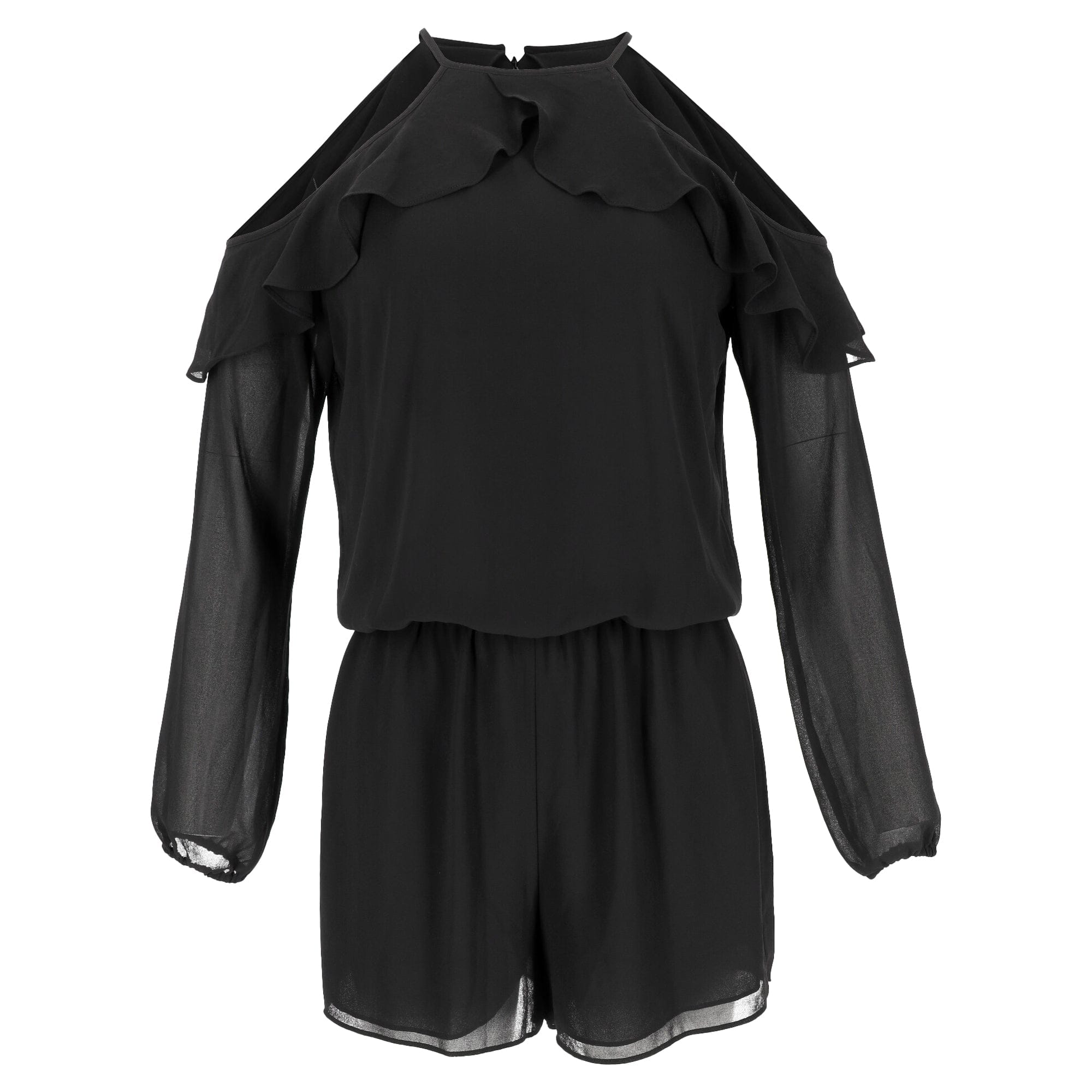 Michael Kors Ruffled Cold Shoulder Jumpsuit in Black Polyester