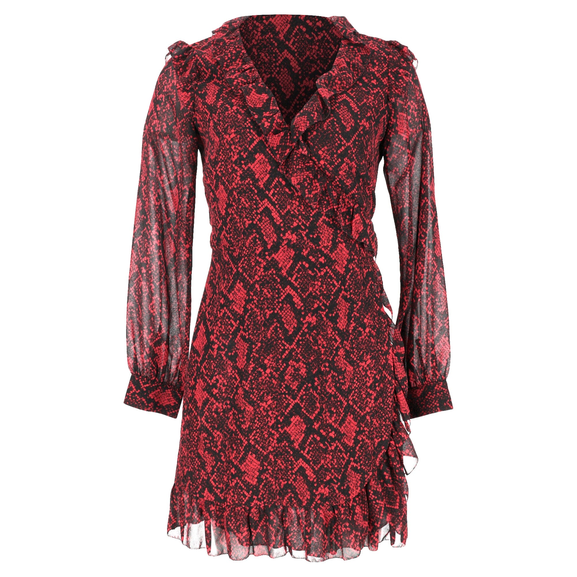 Michael Kors Snakeskin - Print Ruffled Mini Dress in Burgundy Polyester