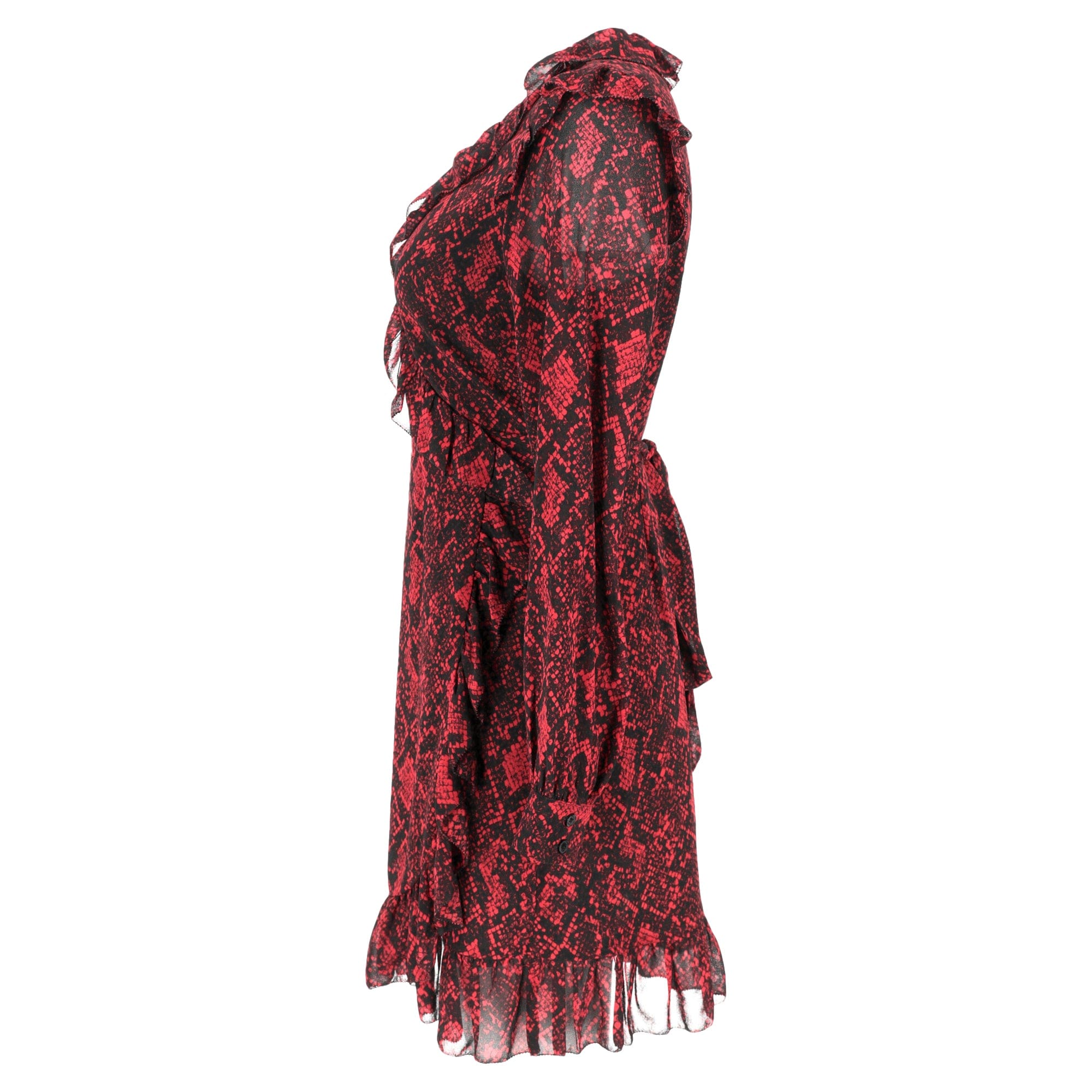 Michael Kors Snakeskin - Print Ruffled Mini Dress in Burgundy Polyester