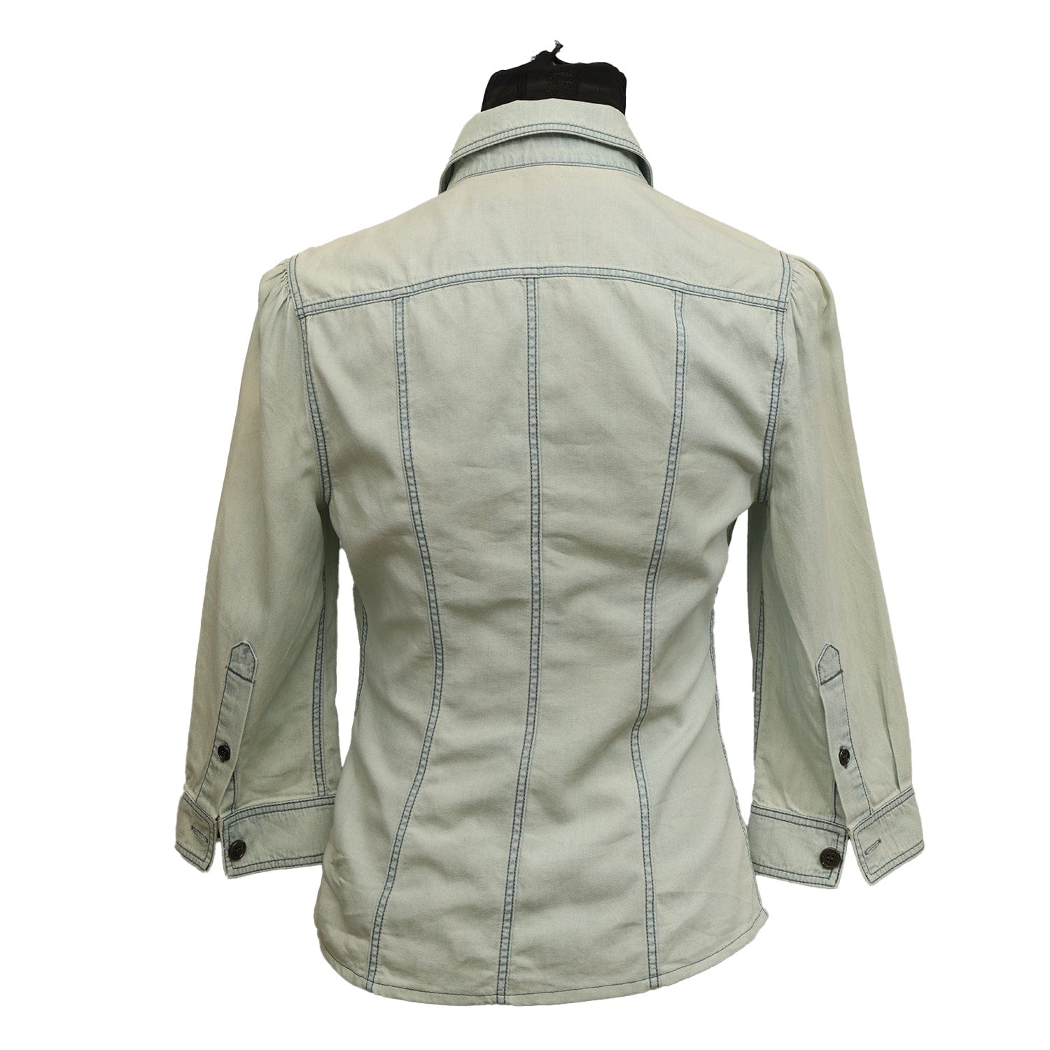 BURBERRY SIZE S WOMEN DENIM DUAL FLAP CHEST POCKETS SHIRT