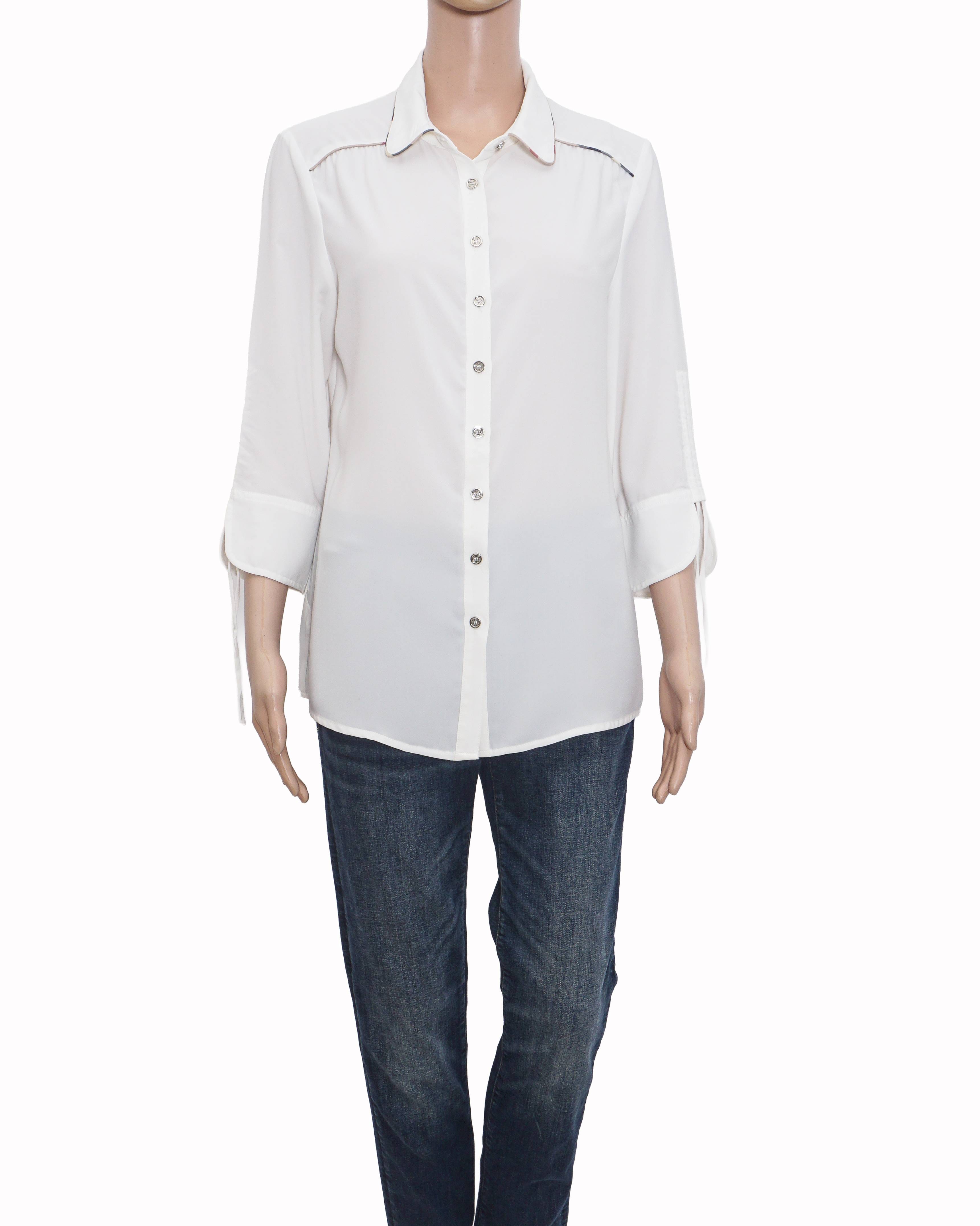 Burberry White Lightweight Piping Accent Button - Down Shirt