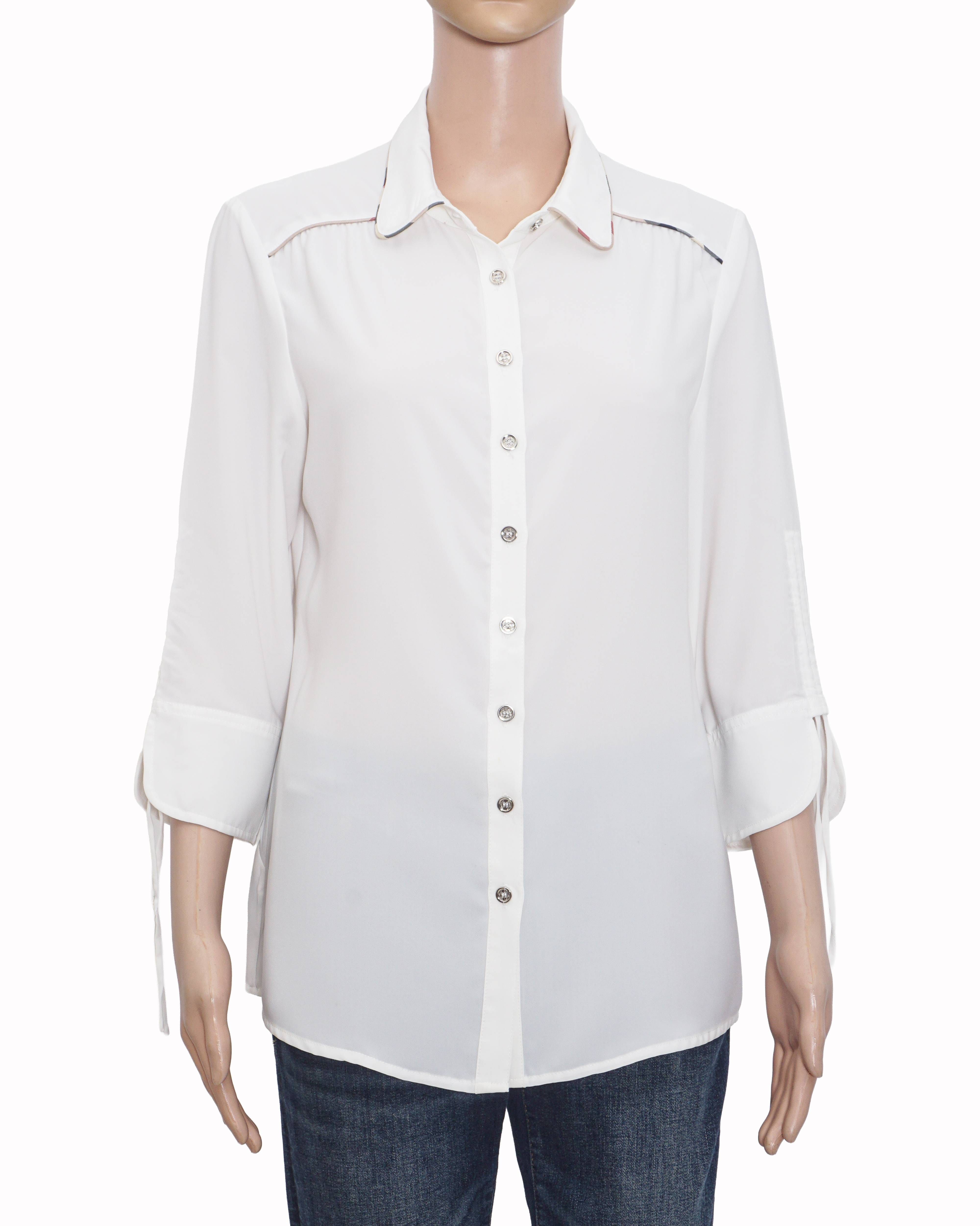 Burberry White Lightweight Piping Accent Button - Down Shirt