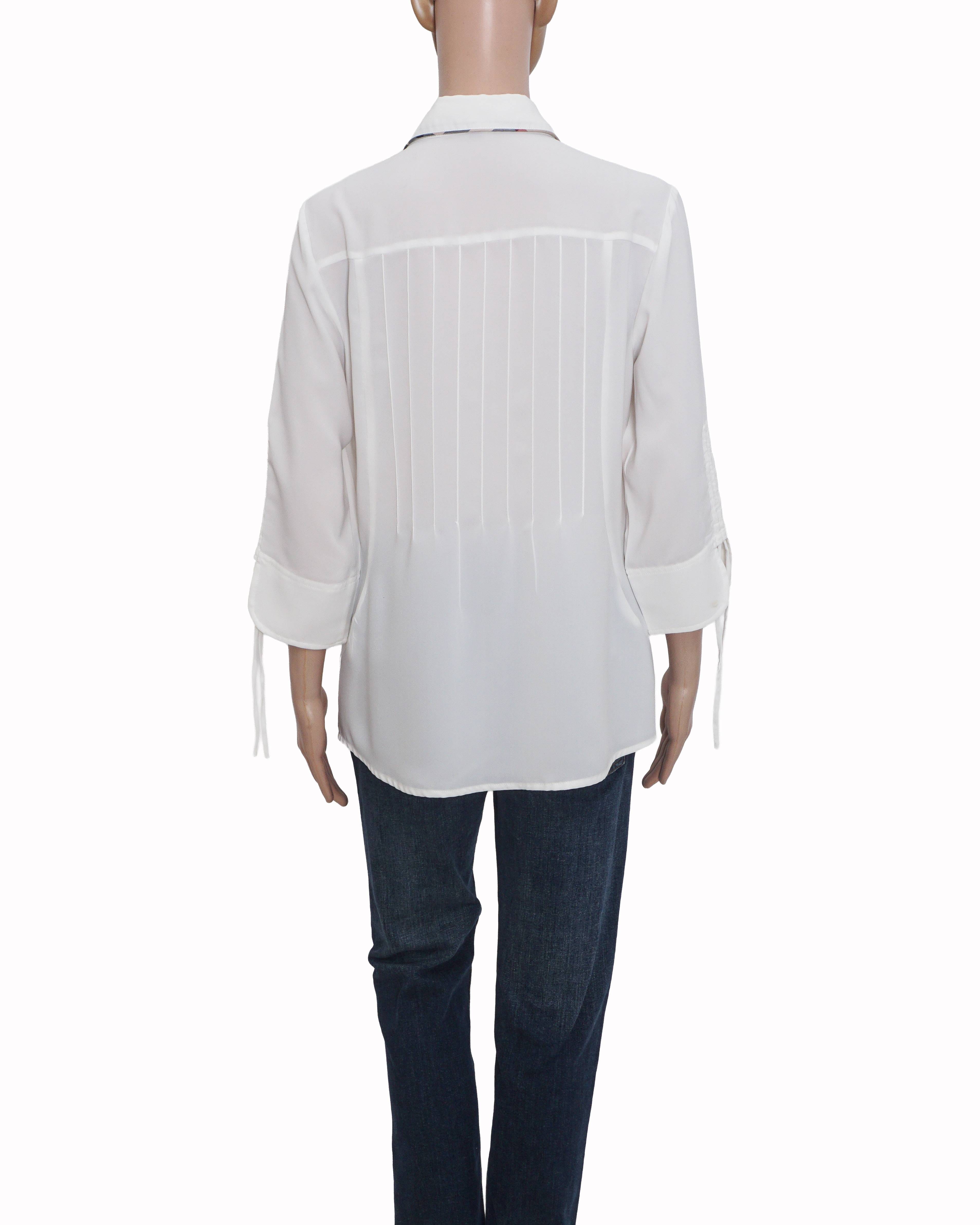 Burberry White Lightweight Piping Accent Button - Down Shirt