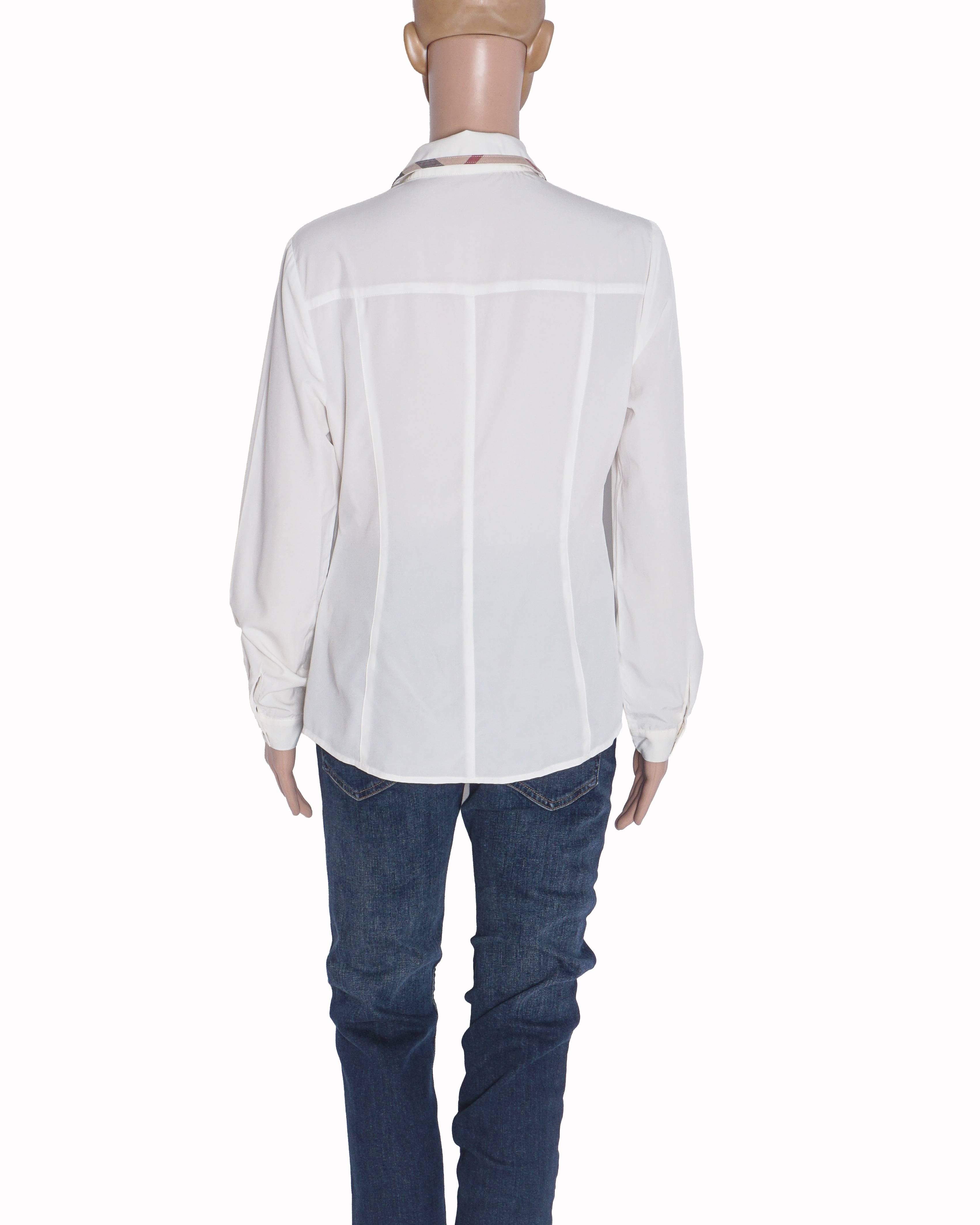 Burberry White Vintage Check Plaid Trim Shirt