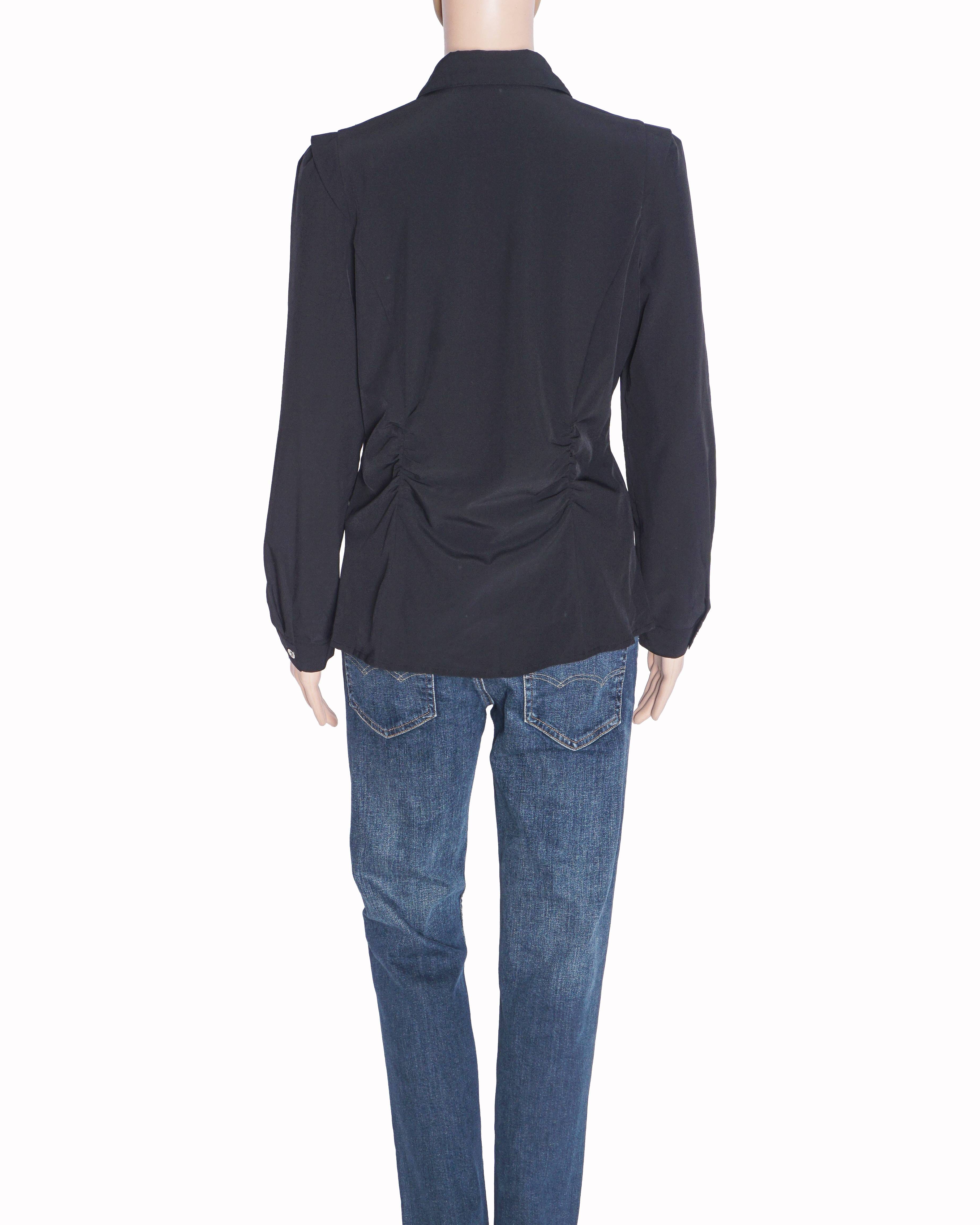 Burberry Black Vintage Check Trim Ruched Shirt