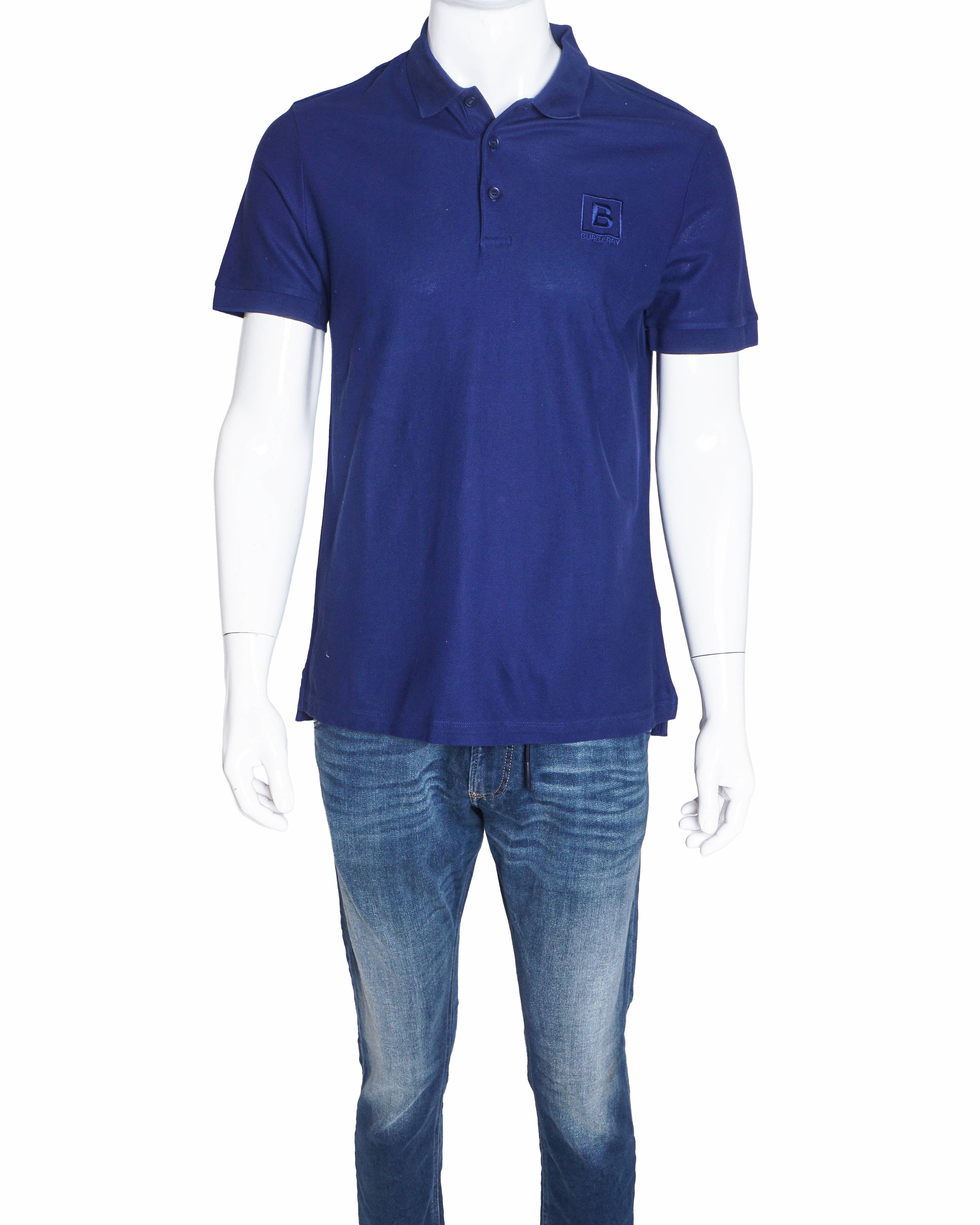 Burberry Royal Blue Cotton Monogram Motif Polo T - Shirt