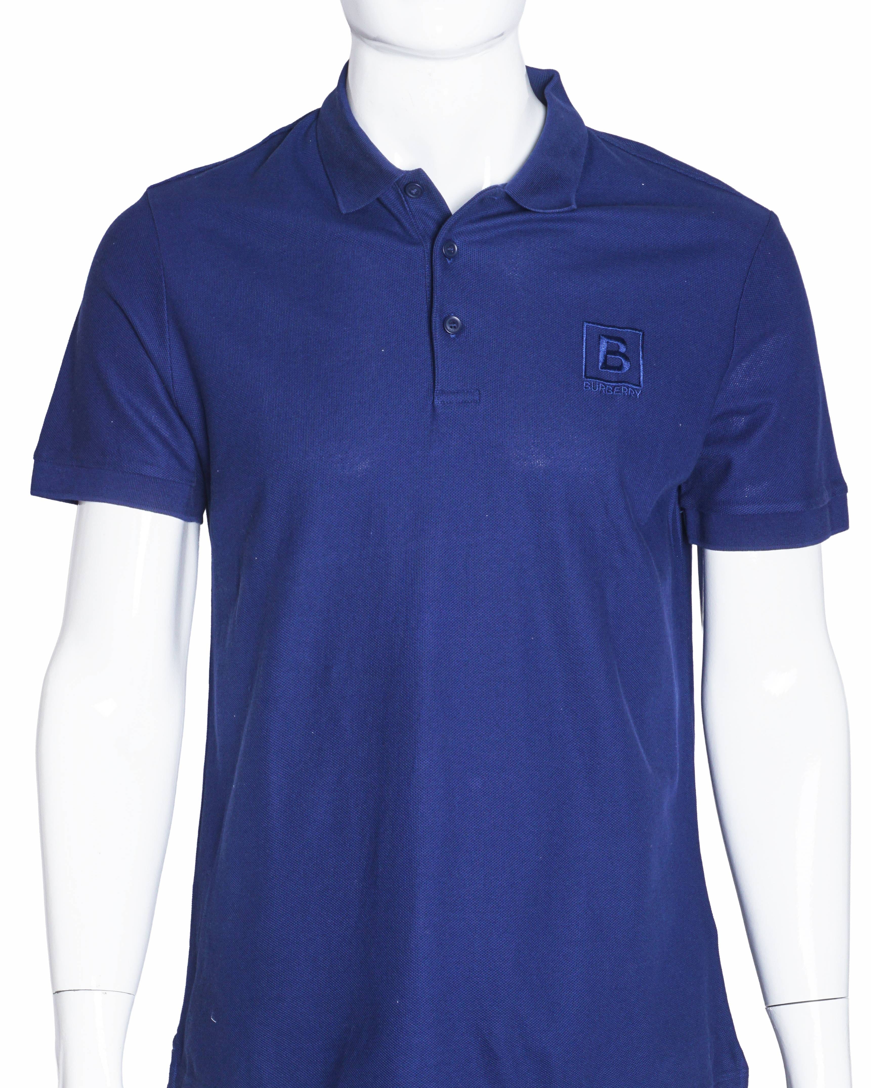 Burberry Royal Blue Cotton Monogram Motif Polo T - Shirt