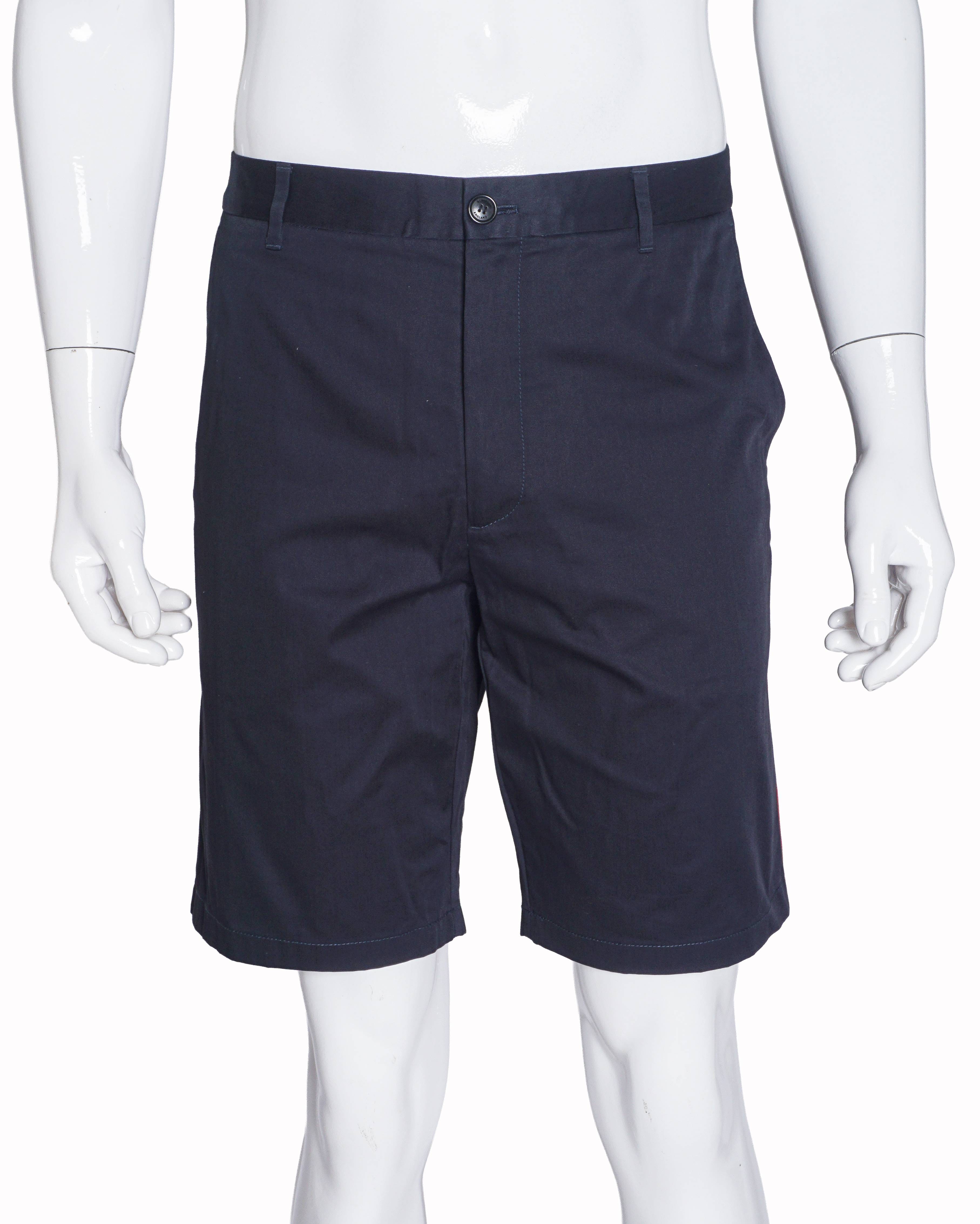 Burberry Men's Navy Cotton Side House Check Stripe Shorts