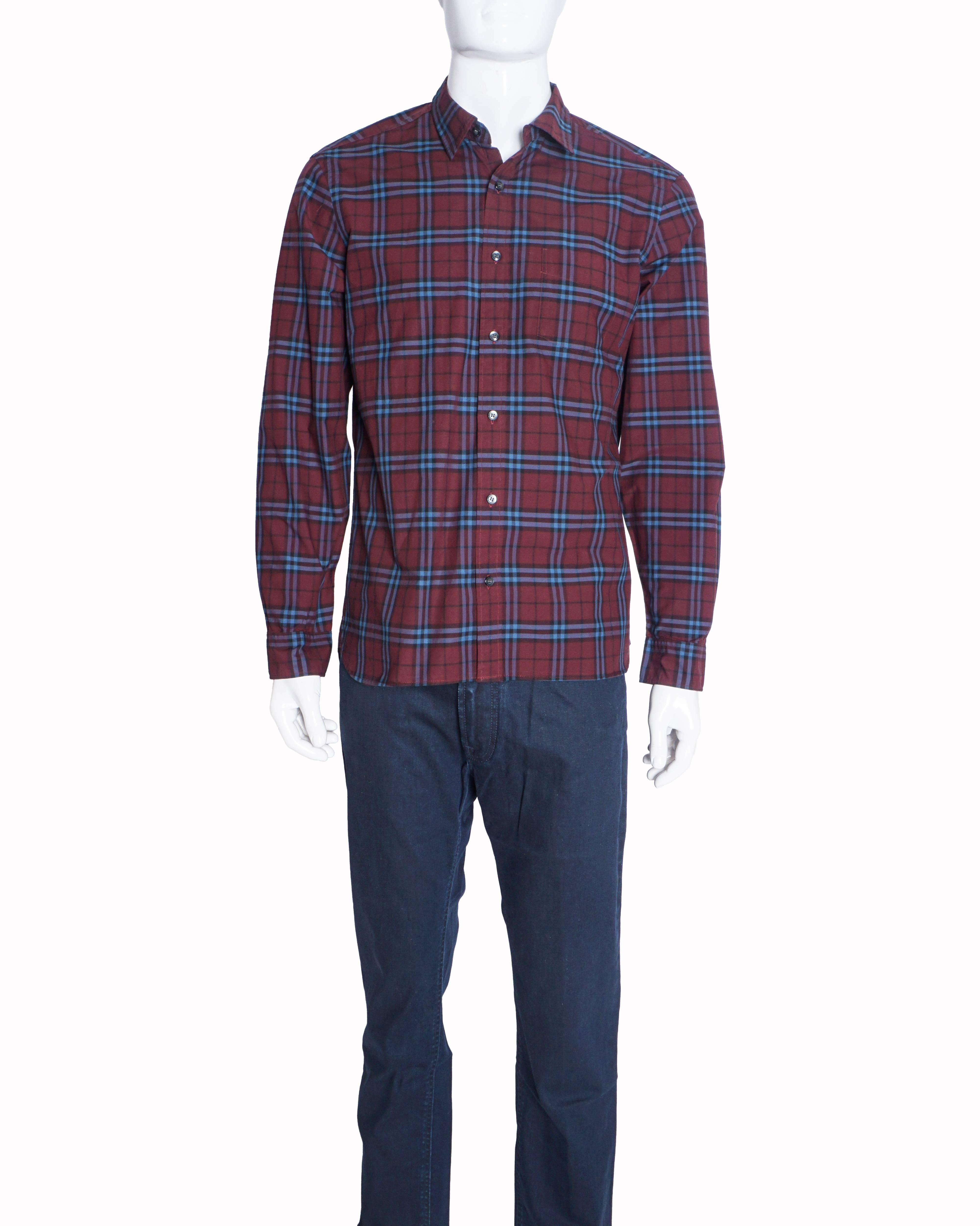 Burberry Men's Burgundy & Blue Large Checked Shirt