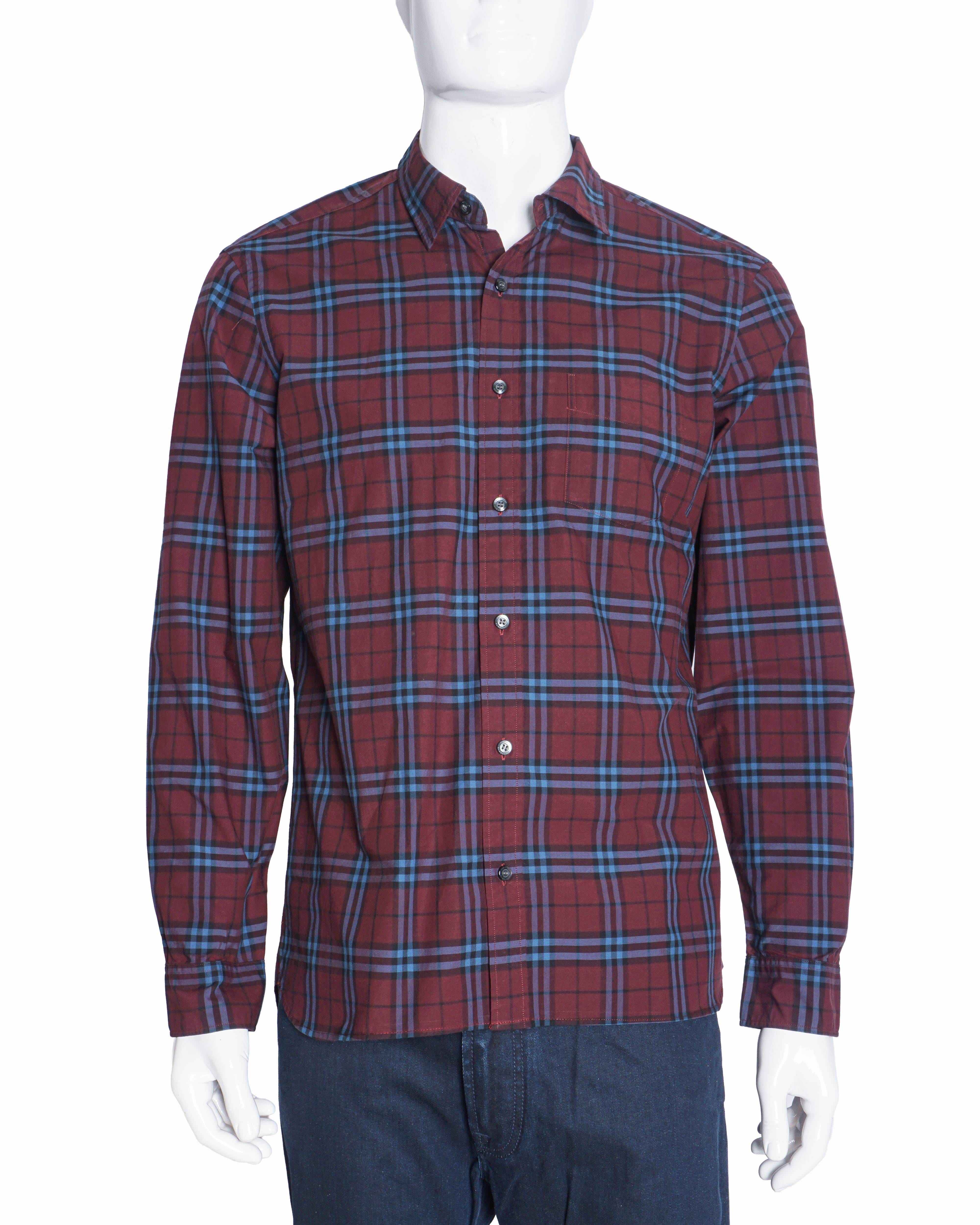 Burberry Men's Burgundy & Blue Large Checked Shirt