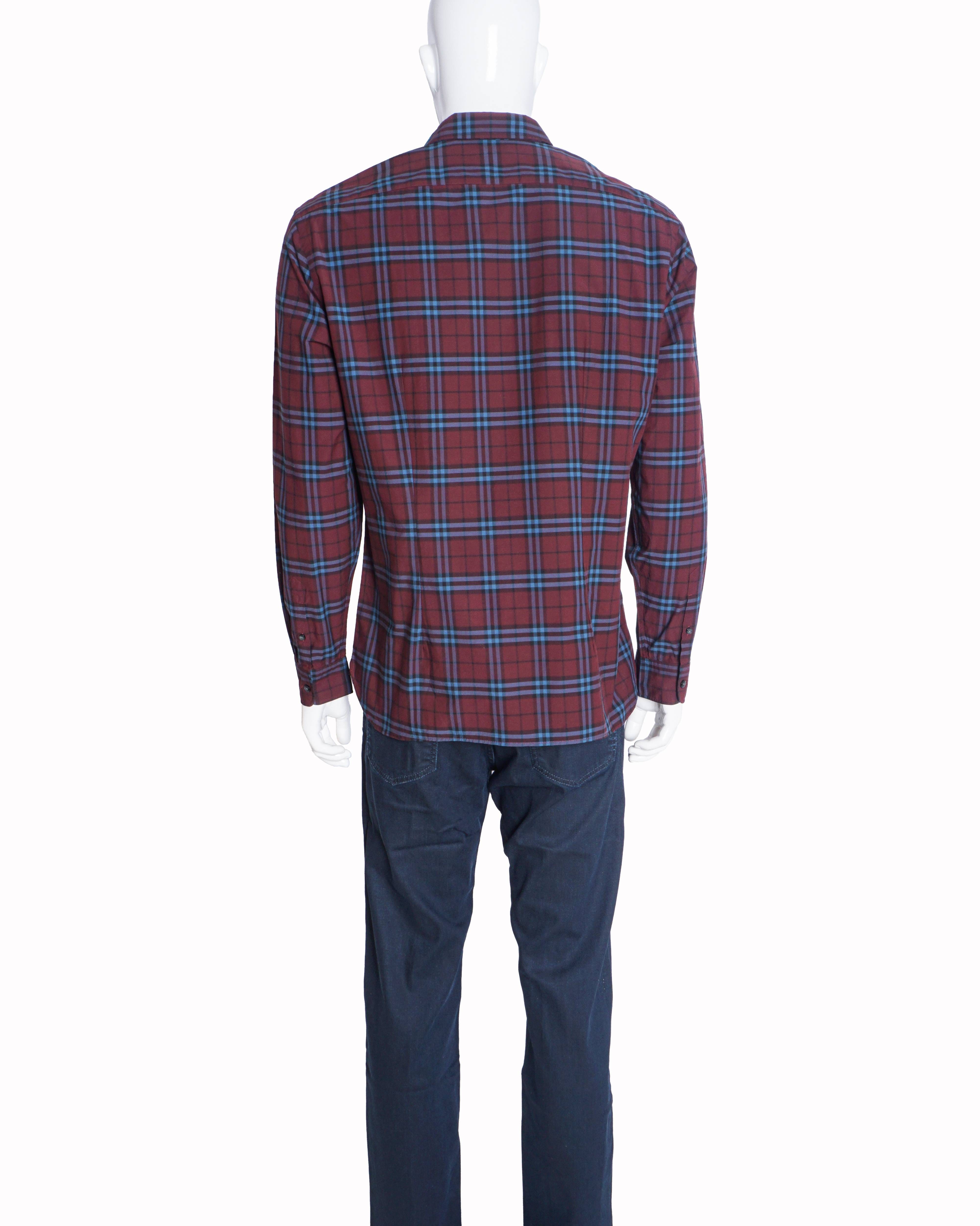 Burberry Men's Burgundy & Blue Large Checked Shirt