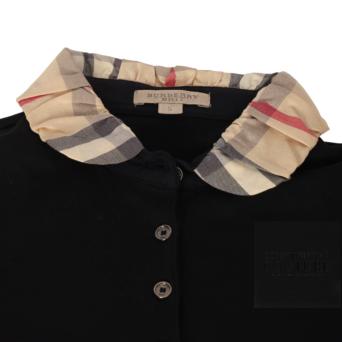 Burberry Brit Black Cotton Pique Contrast Collar Detail Long Sleeve T - Shirt | S
