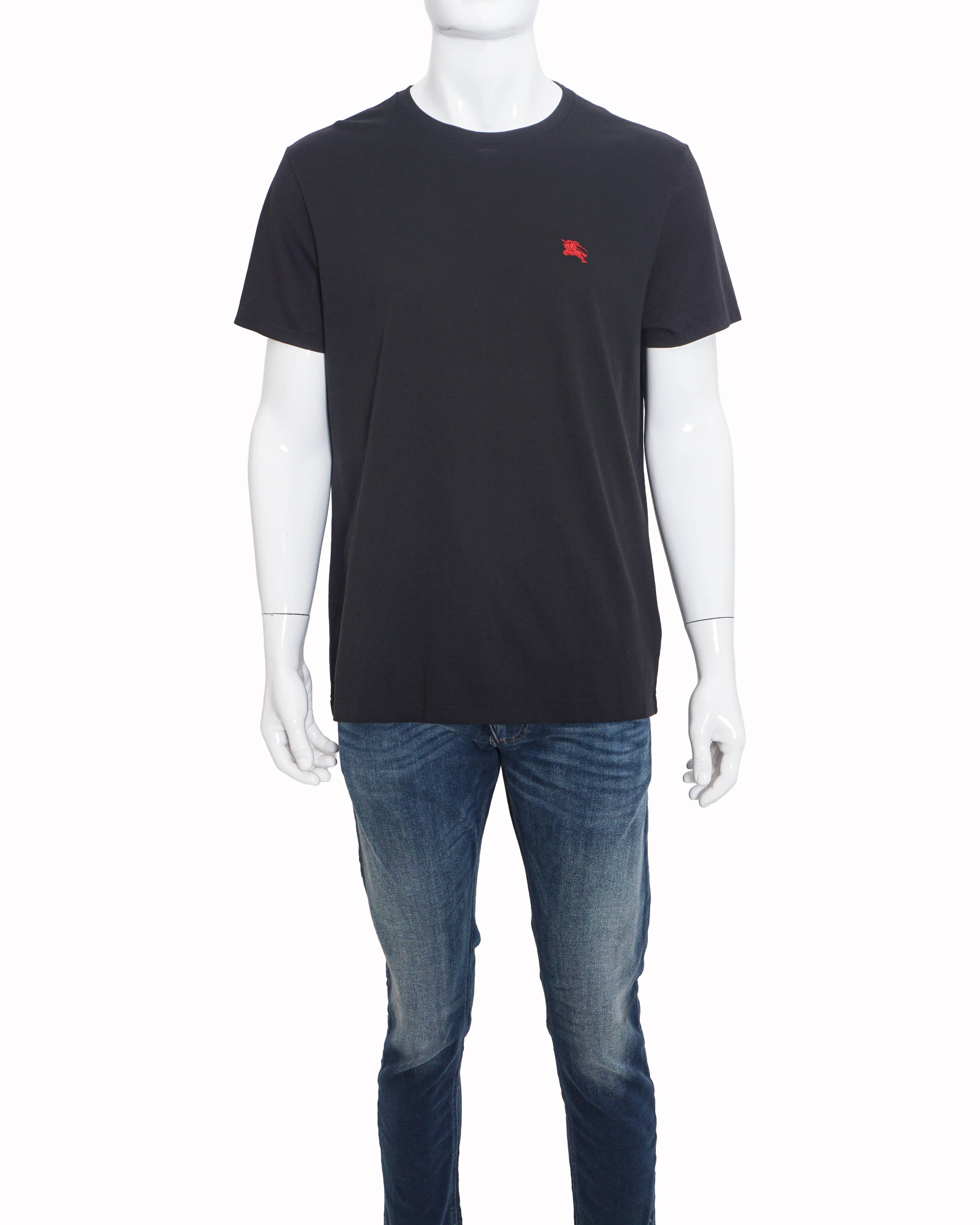 Burberry Black Cotton Red Equestrian Knight Men's T - Shirt