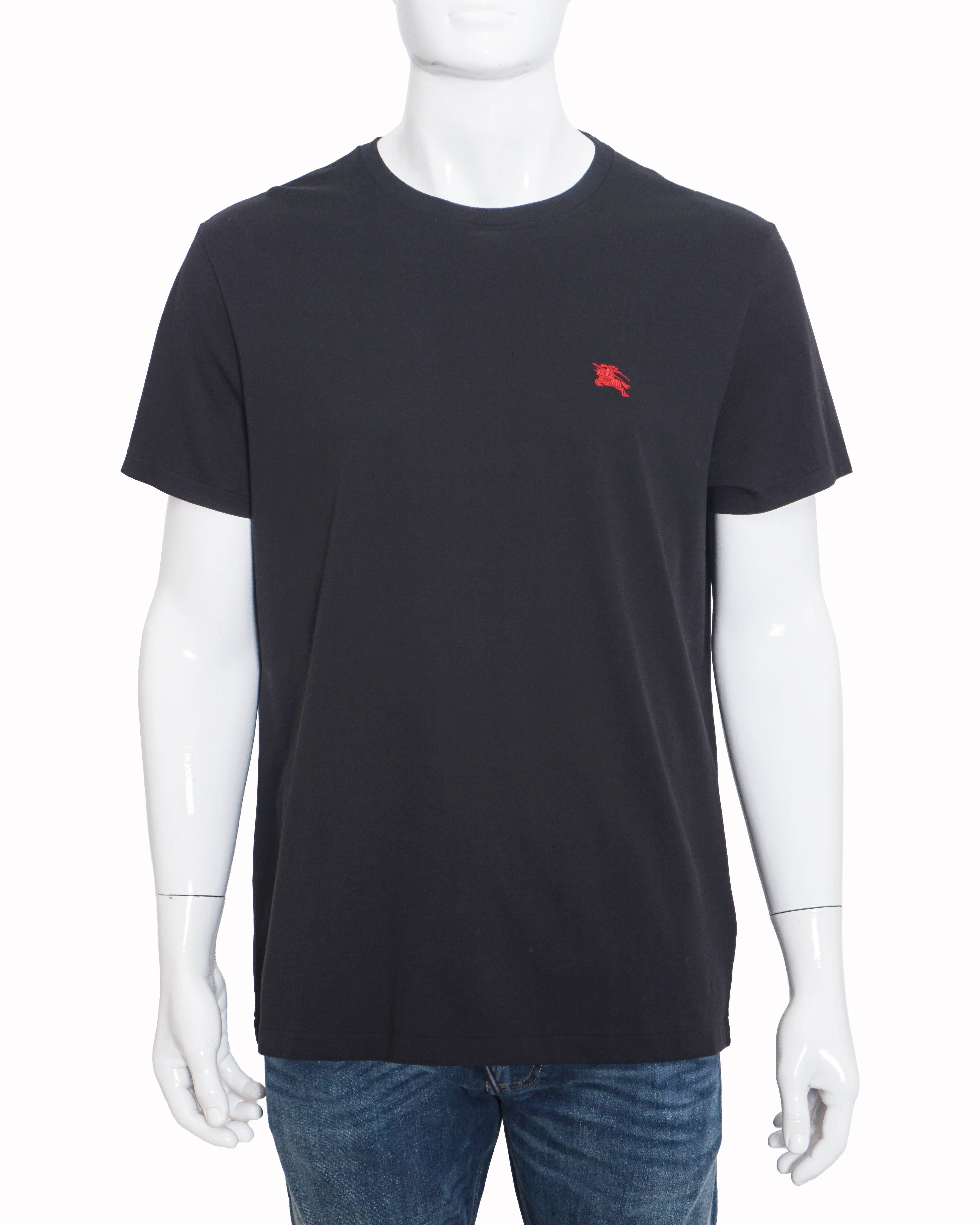 Burberry Black Cotton Red Equestrian Knight Men's T - Shirt