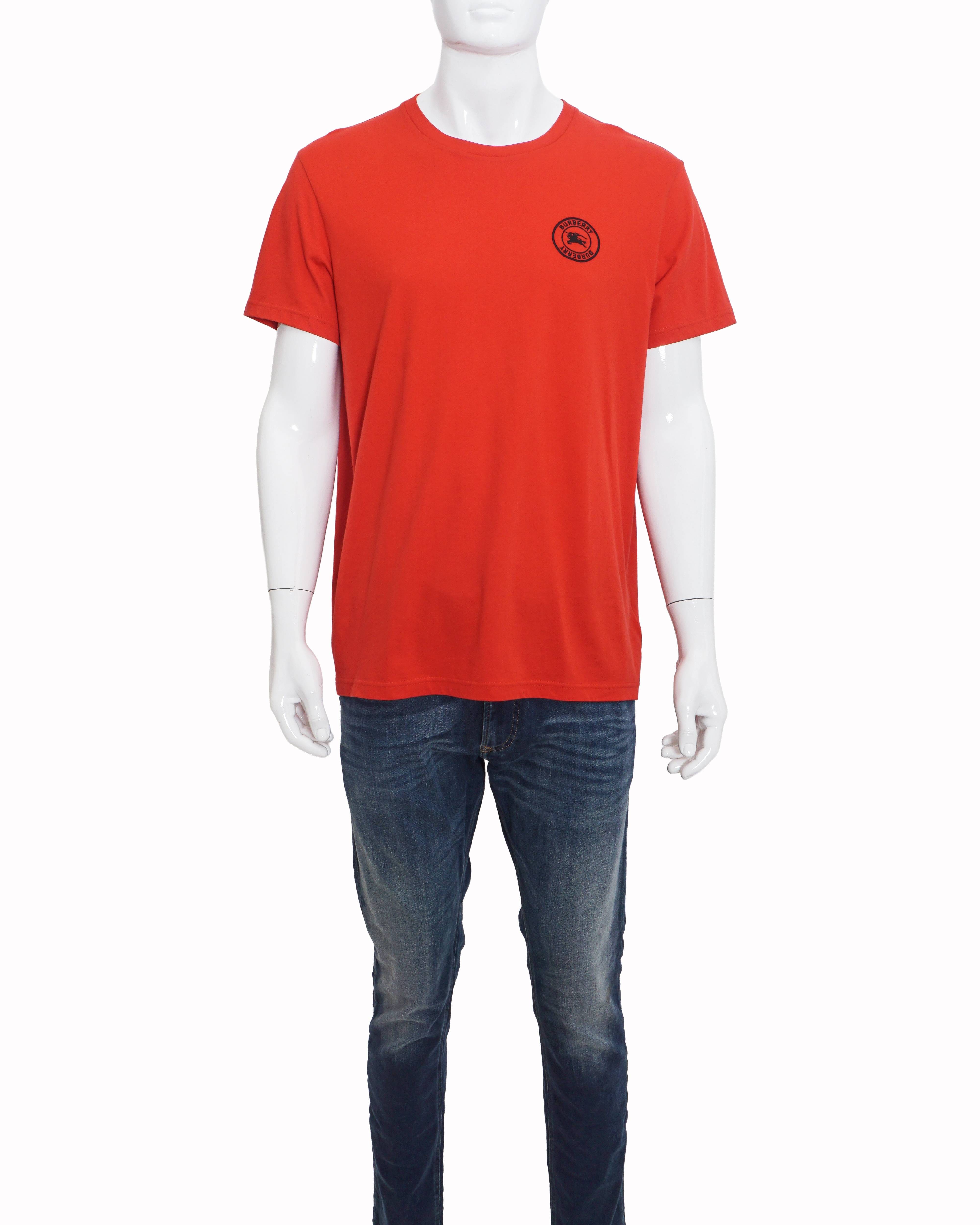 Burberry Coral Red Equestrian Knight Logo Men's T - Shirt