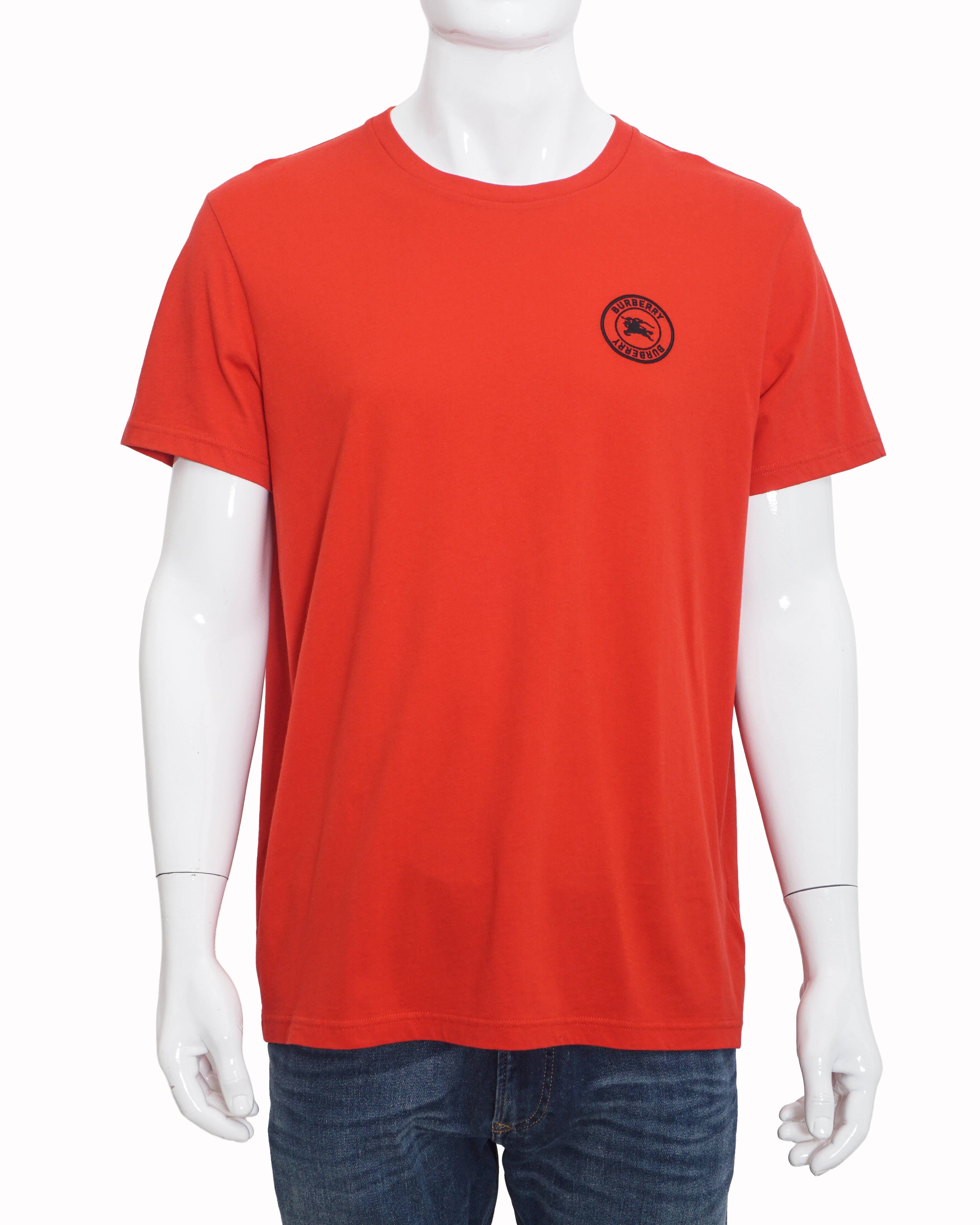 Burberry Coral Red Equestrian Knight Logo Men's T - Shirt