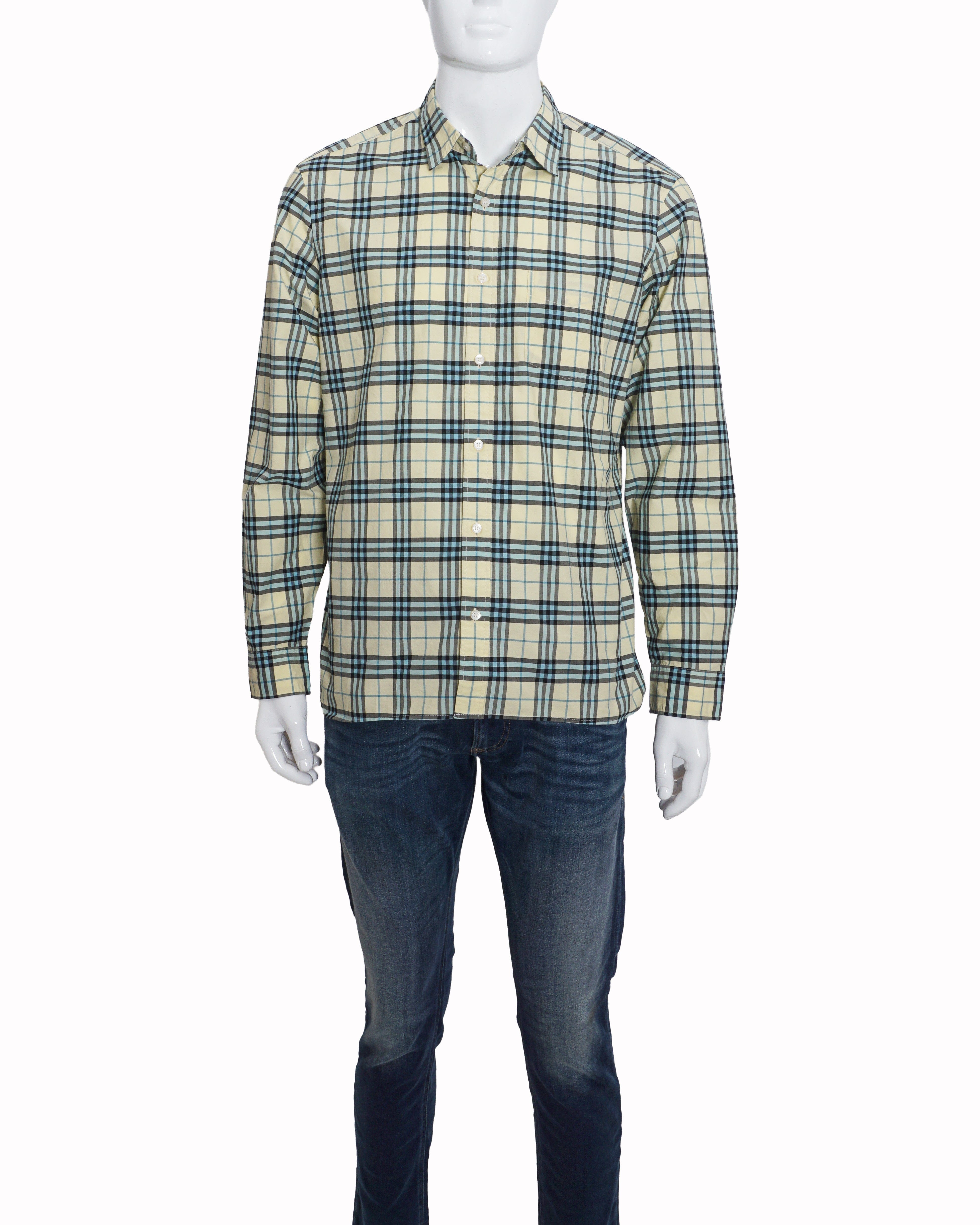 Burberry Men's Yellow & Blue Large Checked Shirt