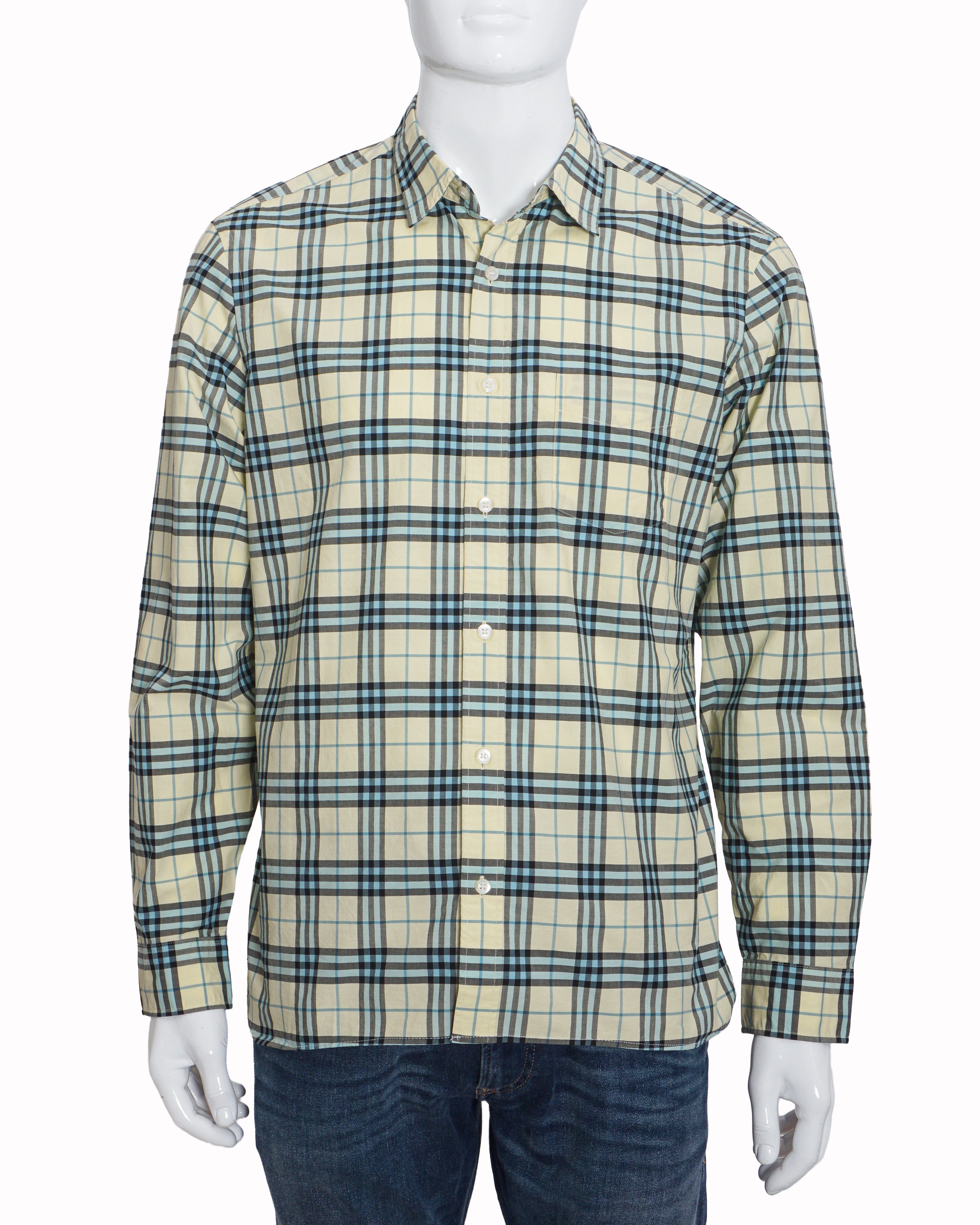 Burberry Men's Yellow & Blue Large Checked Shirt