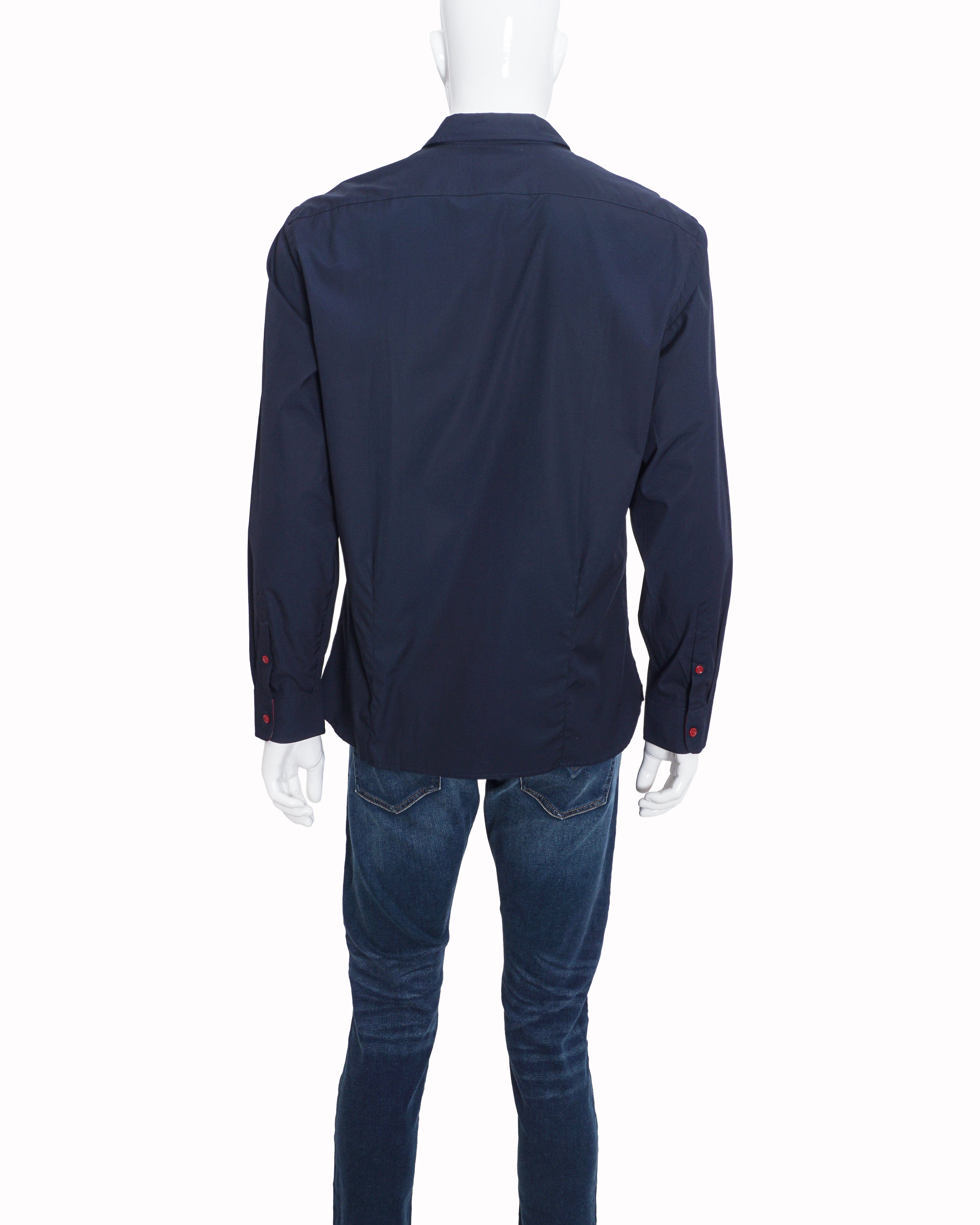 Burberry Men's Navy Cotton Red Button Equestrian Knight Shirt