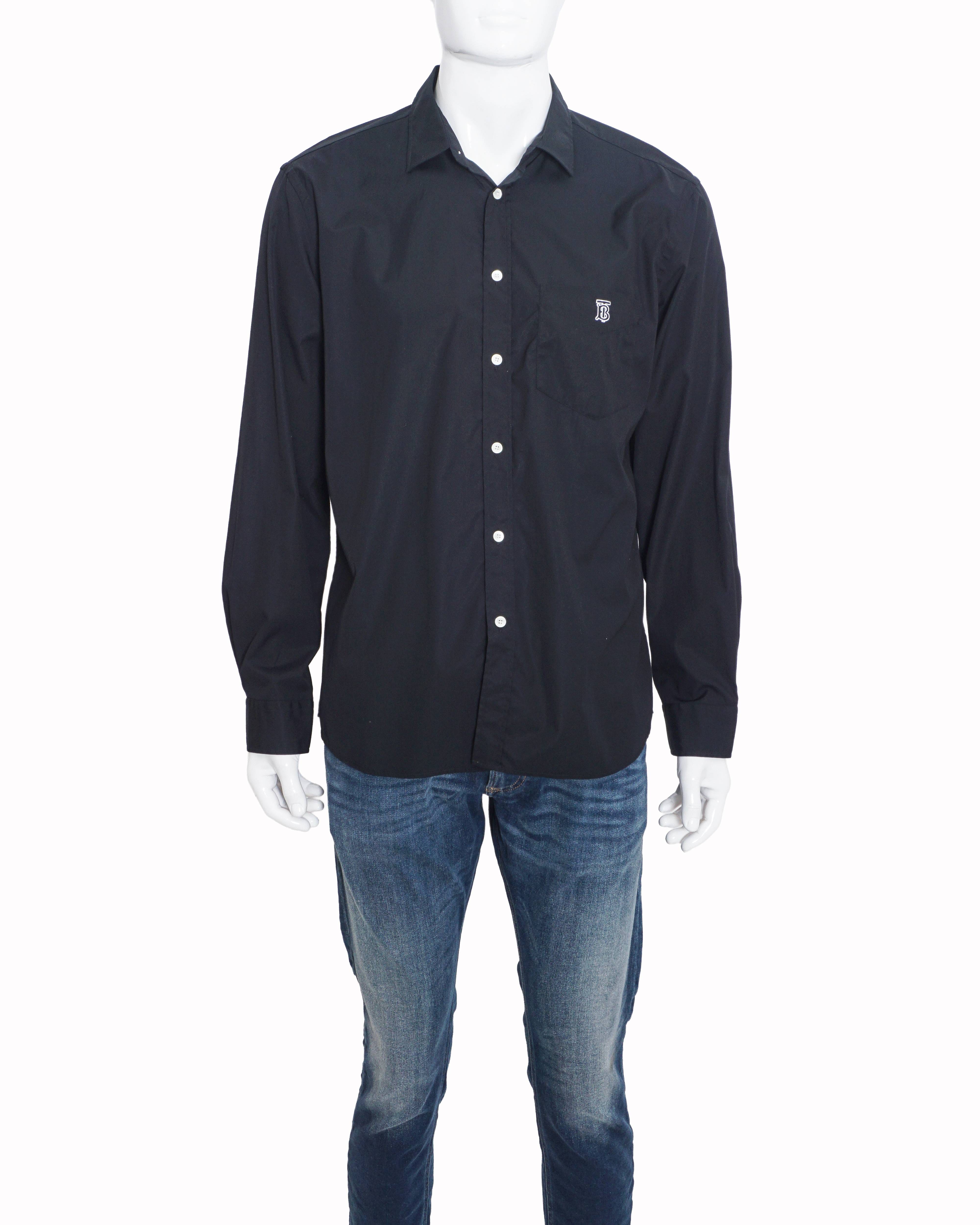 Burberry Men's Black Cotton White TB Monogram Pocket Shirt