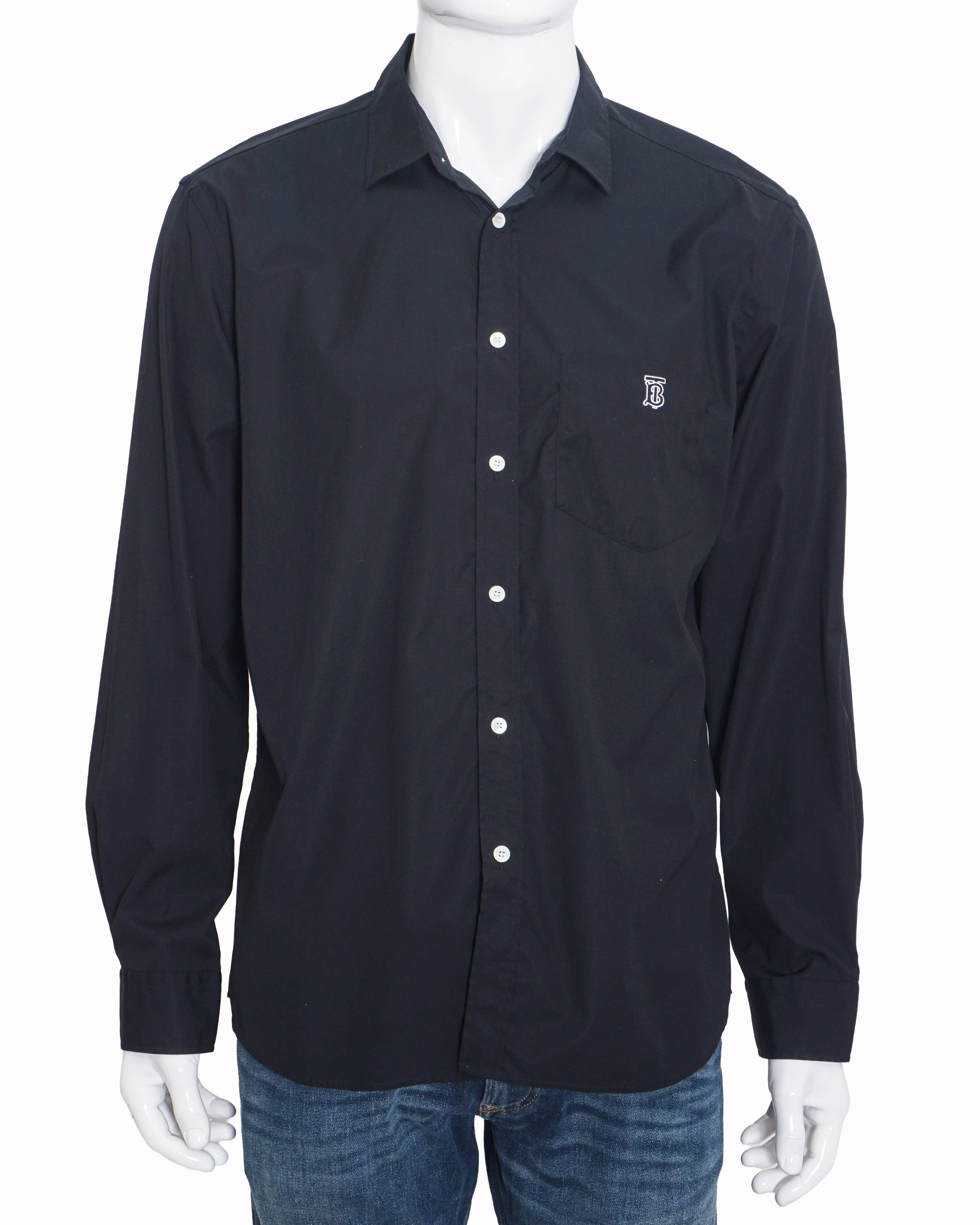 Burberry Men's Black Cotton White TB Monogram Pocket Shirt