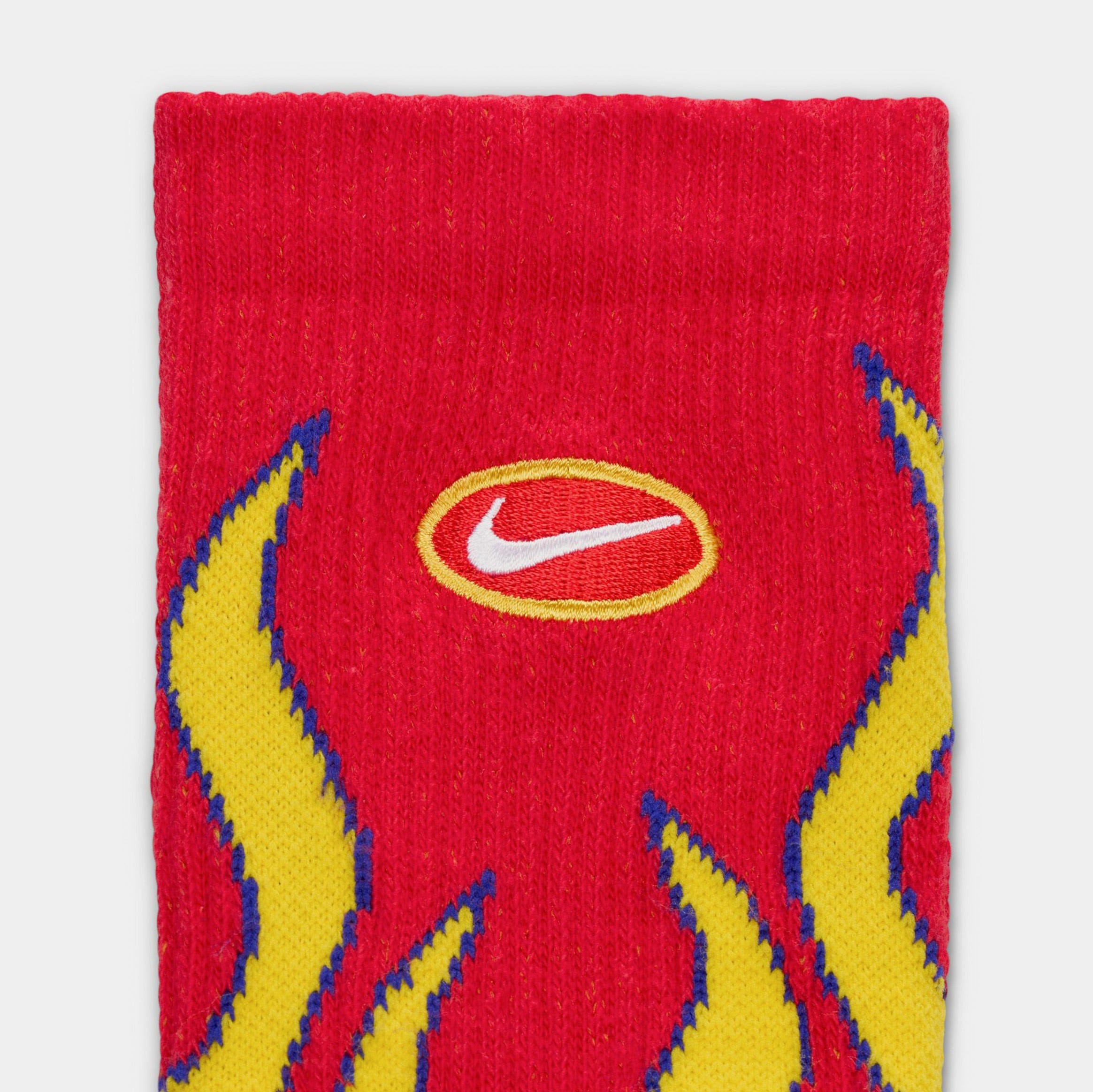 Nike Everyday Plush Cushioned Crew Flames Mens Socks (University Red/Tour Yellow/White)